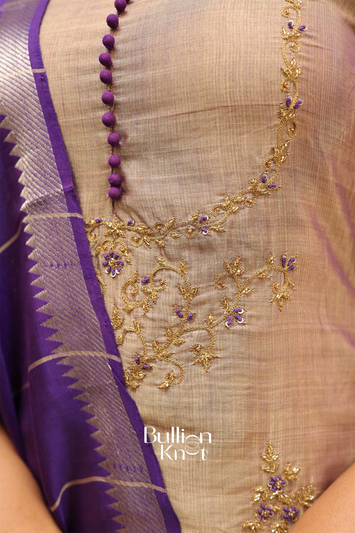 Pankti |Manglagiri Cotton Gray and Purple Suit set