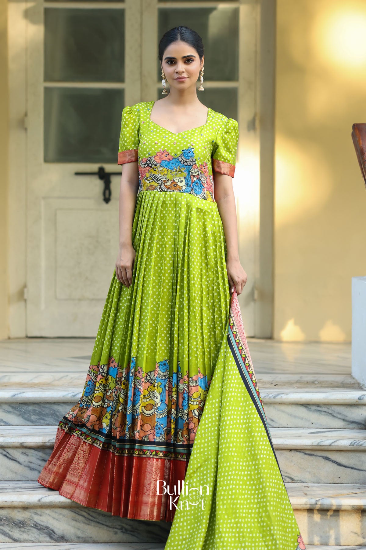 Parina Bandhej (Dress) in Lime Color