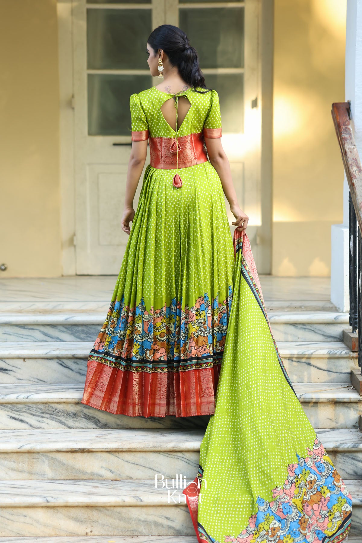 Parina Bandhej (Dress) in Lime Color