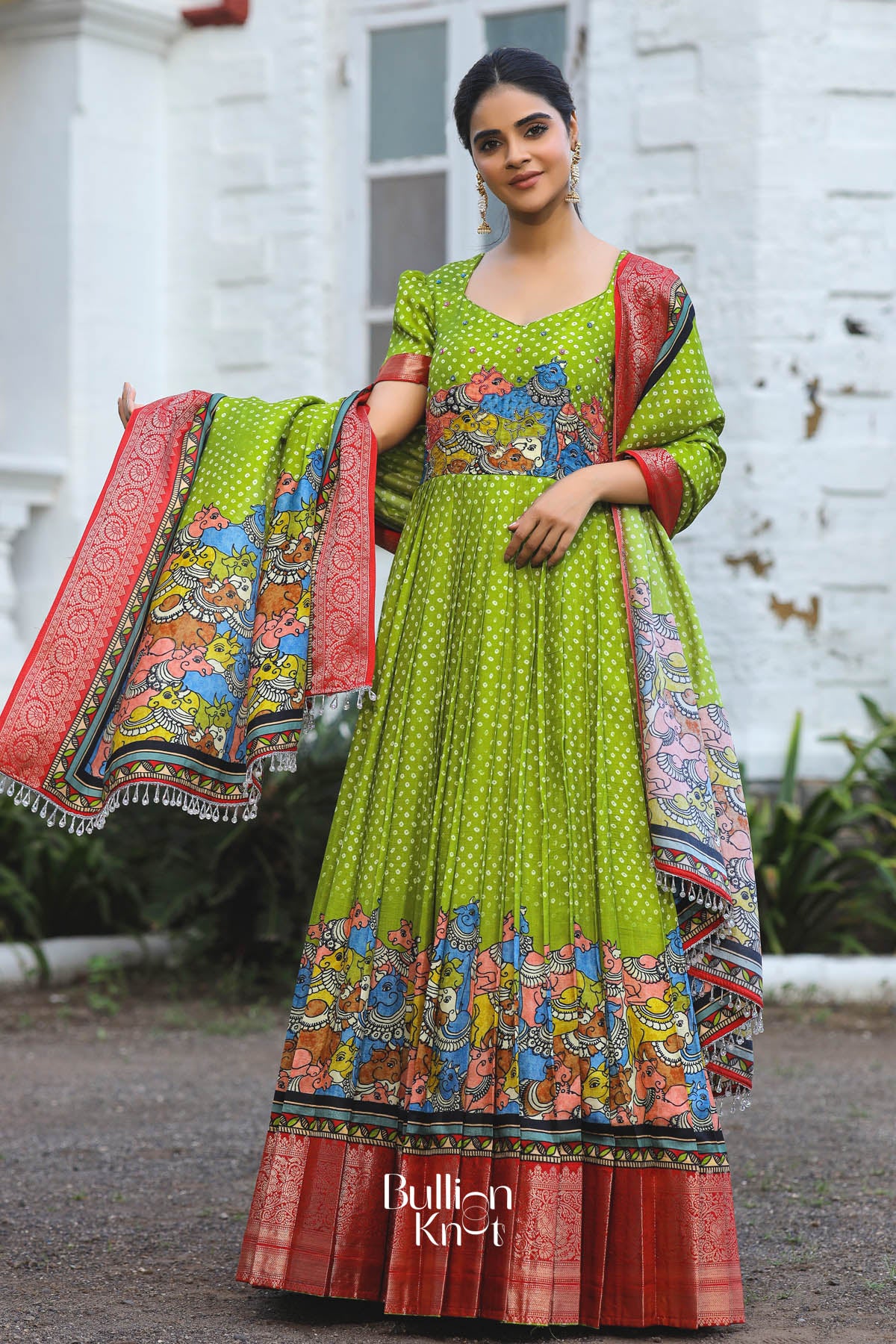 Parina Bandhej (Dress) in Lime Color