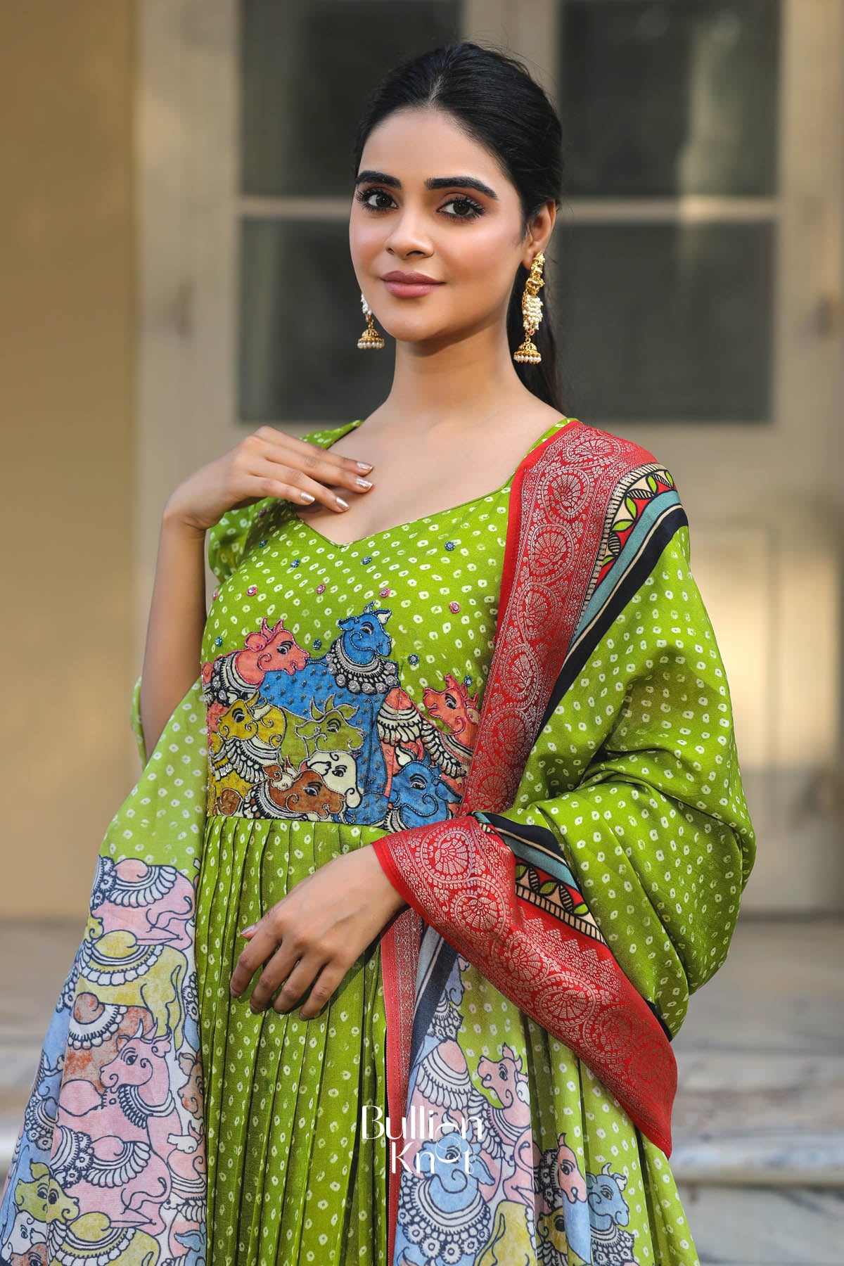 Parina Bandhej (Dress) in Lime Color
