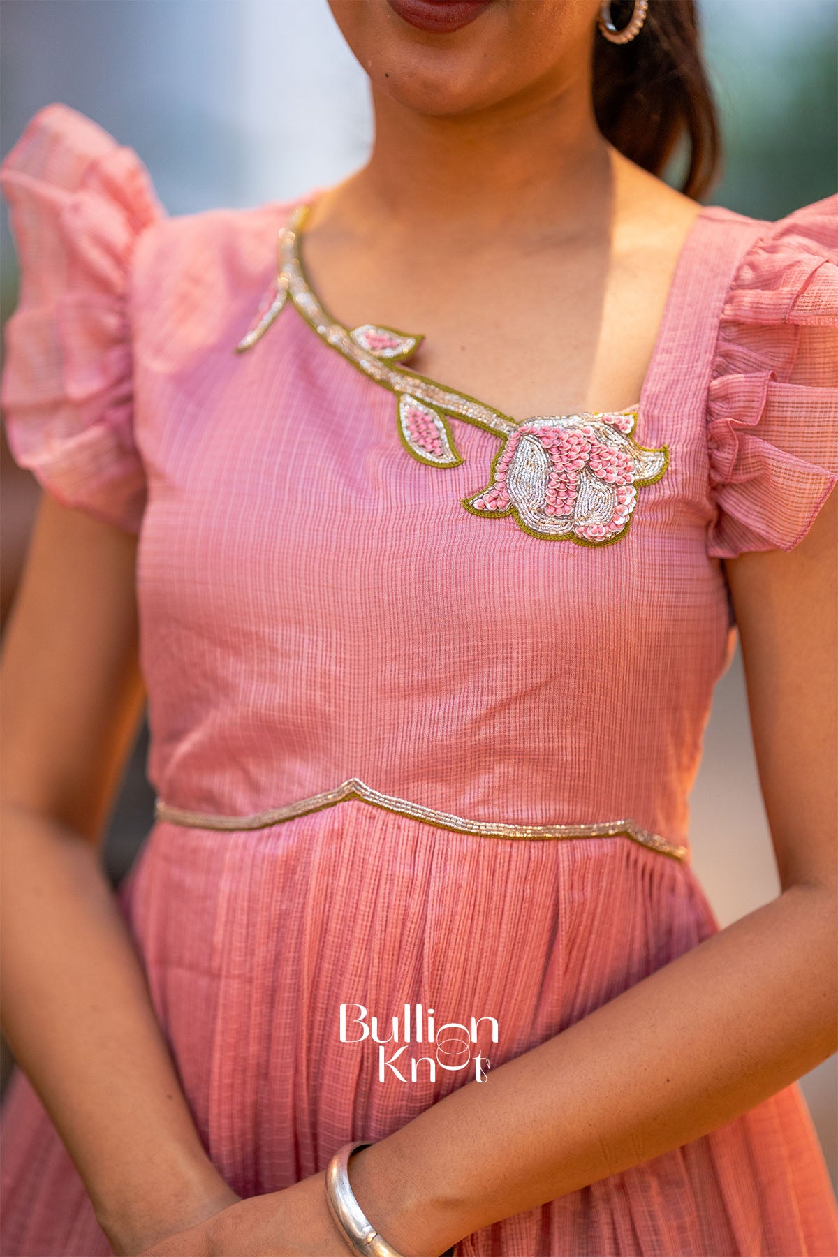 Close-up of Pink Petal Midi Dress detailing