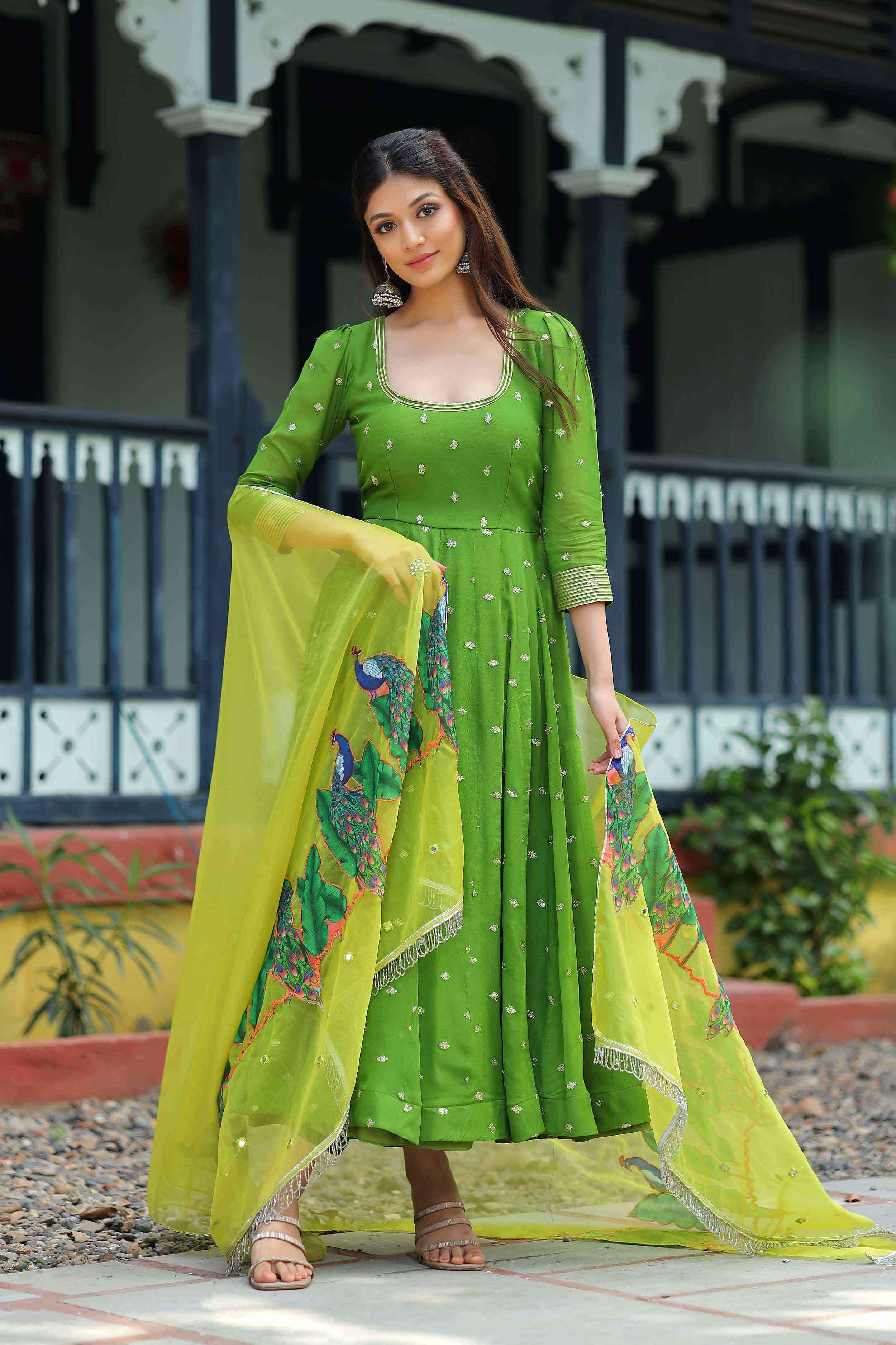 Popinjay Green Anarkali Set | Bullionknot