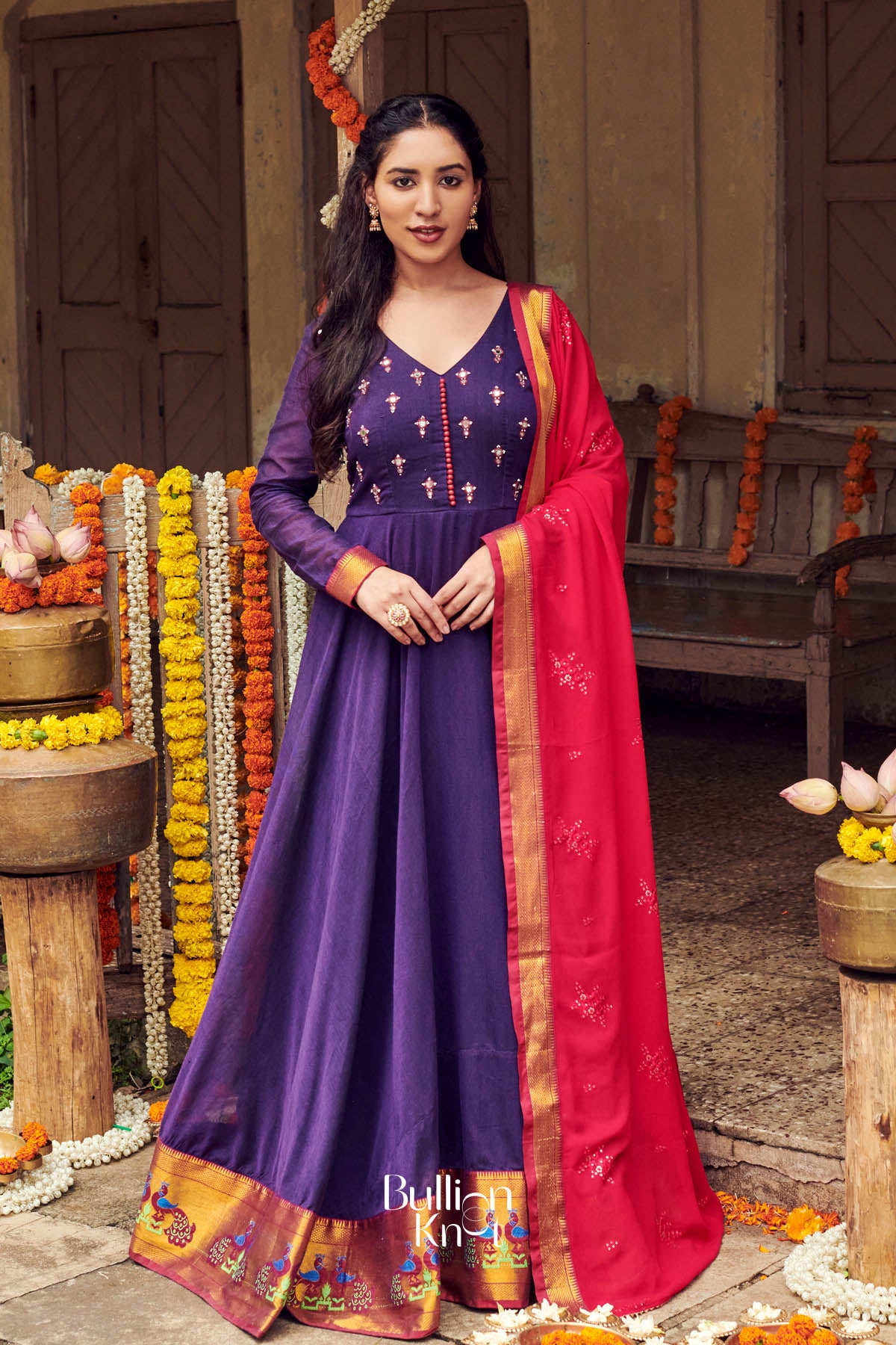 Pranusha Handloom Anarkali Dress in Purple