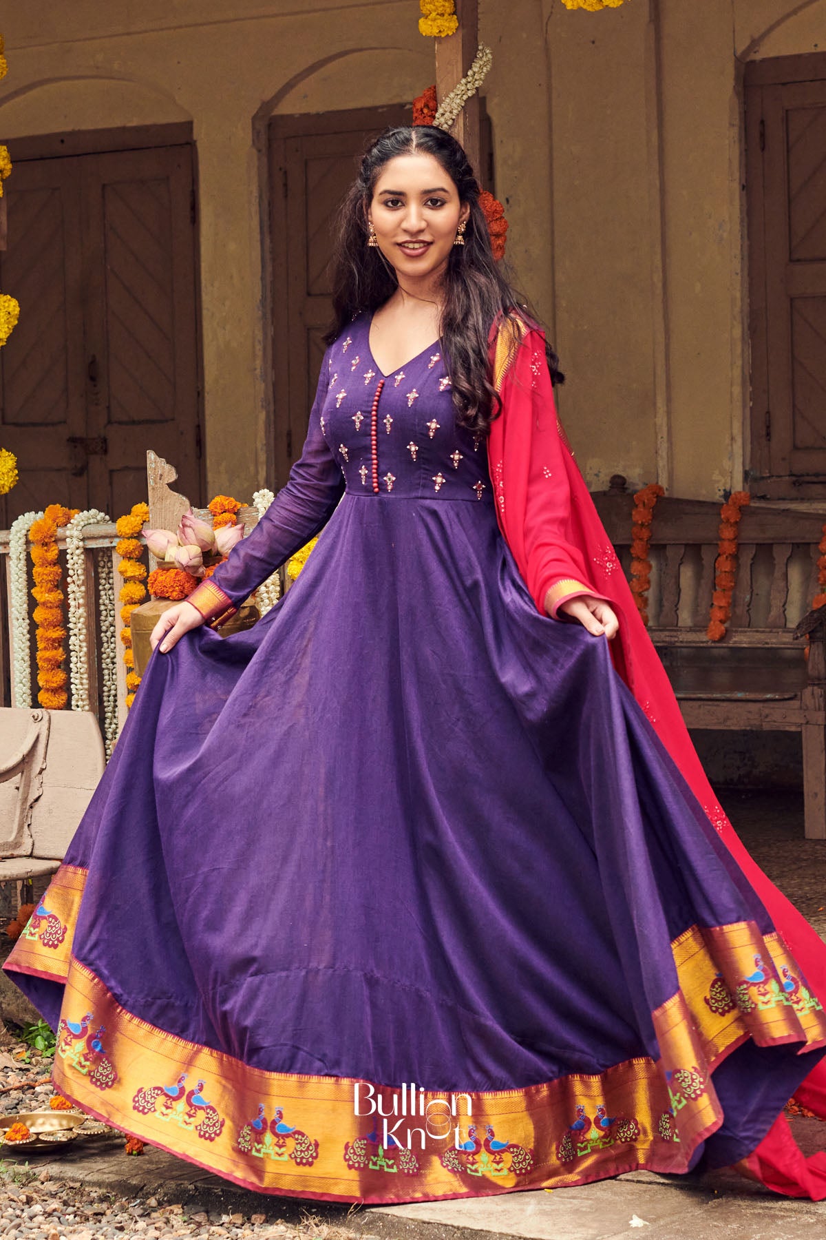 Pranusha Handloom Anarkali Dress in Purple