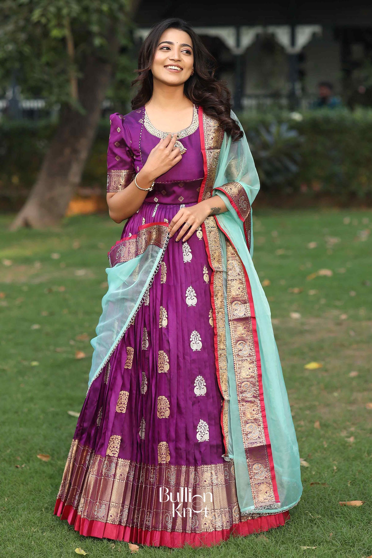 Prisha Kanchi Border Pattu Anarkali (Dress) in Purple