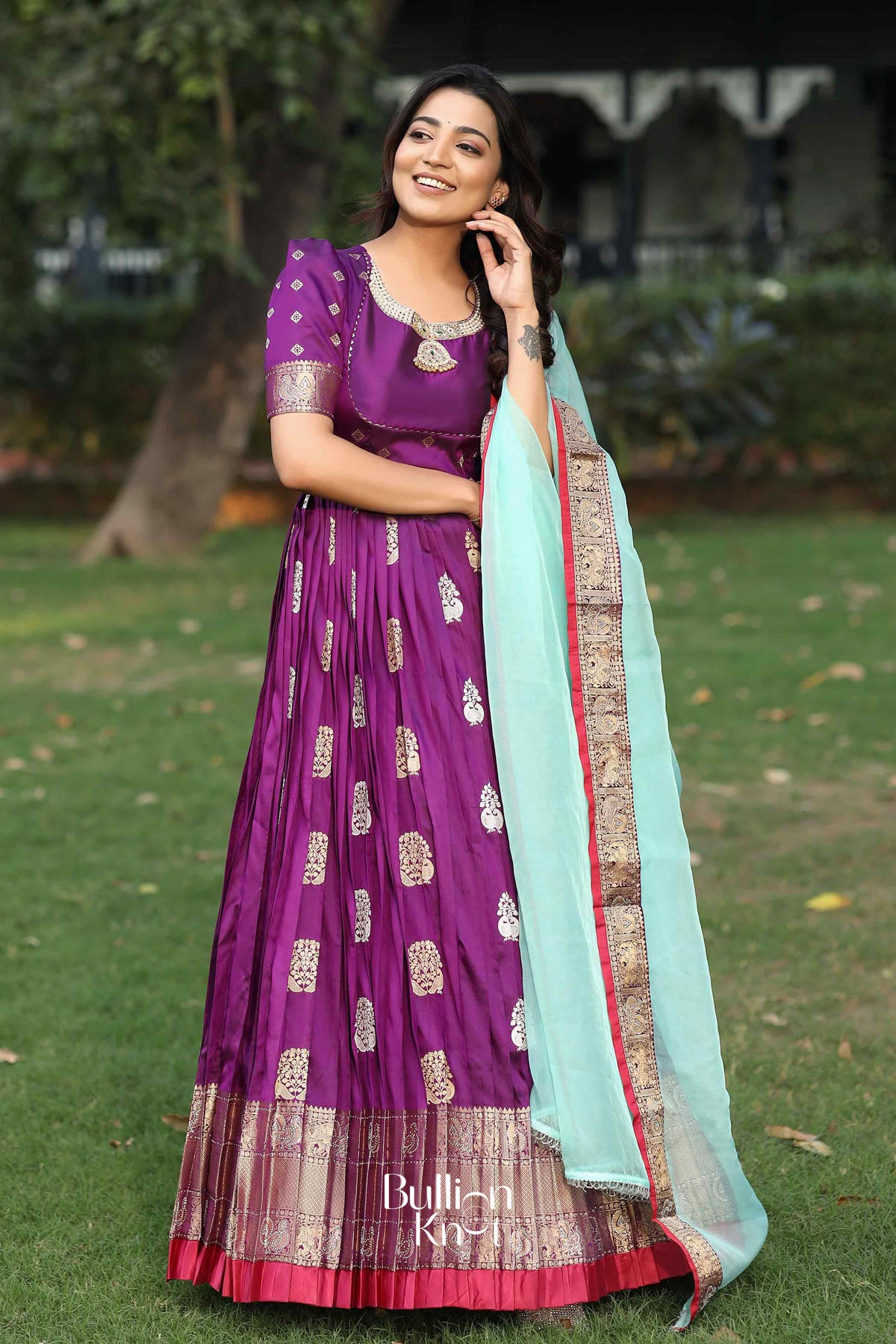 Prisha Kanchi Border Pattu Anarkali (Dress) in Purple