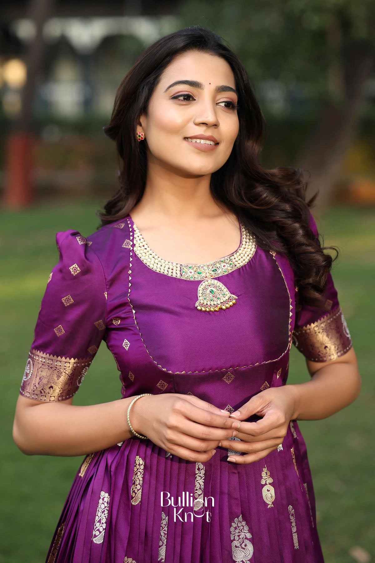 Prisha Kanchi Border Pattu Anarkali (Dress) in Purple