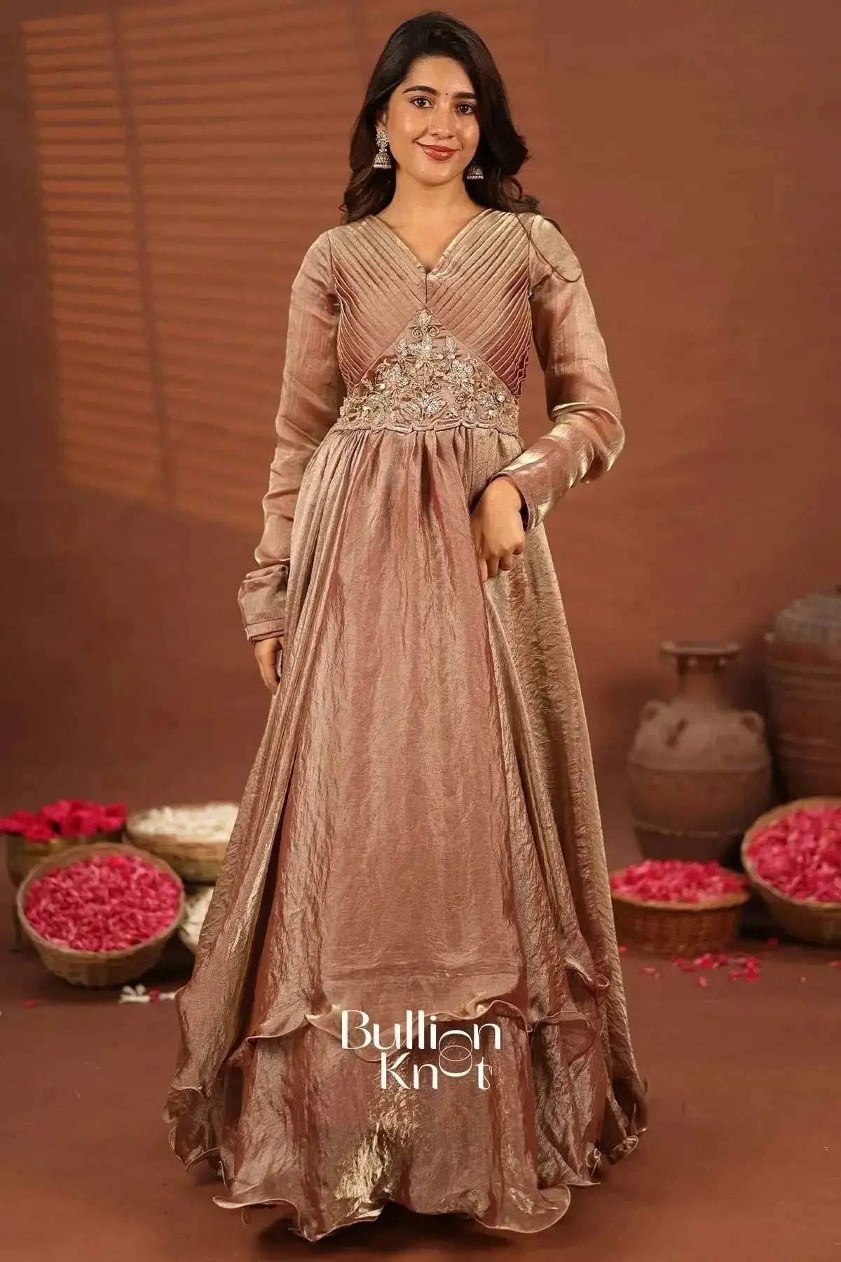 Prizam Copper Brown Indowestern Dress