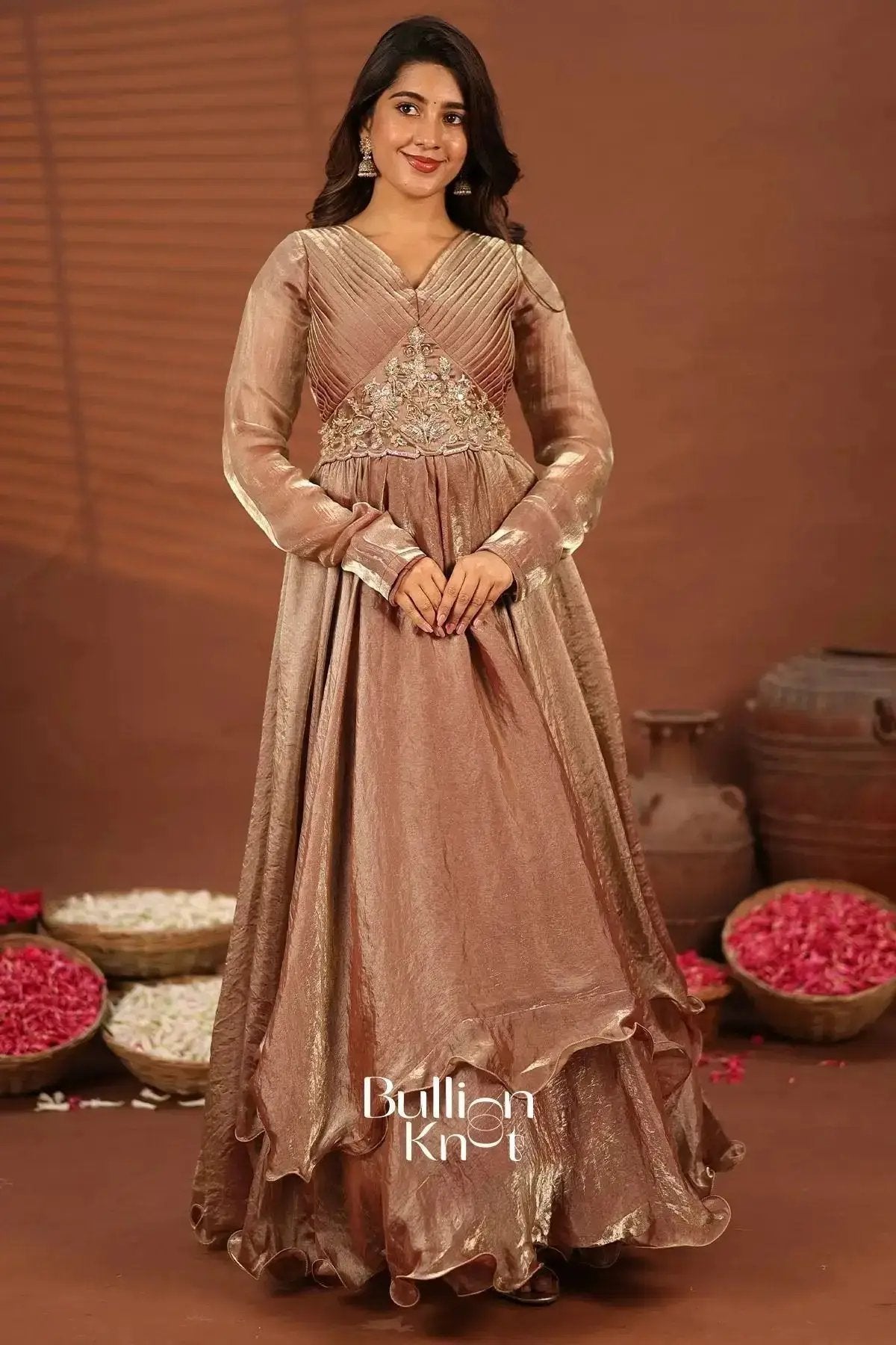 Prizam Copper Brown Indowestern Dress