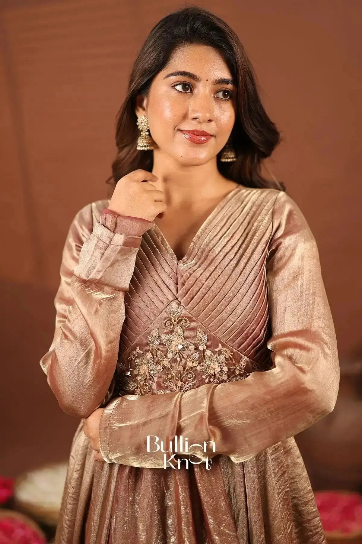 Prizam Copper Brown Indowestern Dress