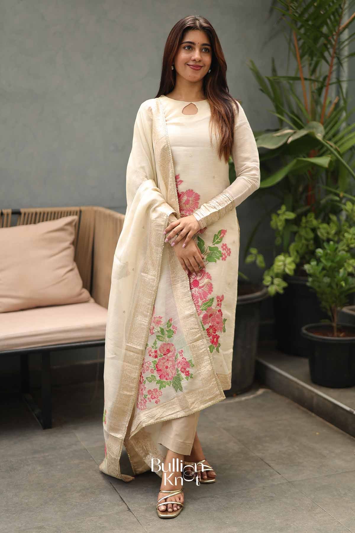 Pushpa Bahar | Ivory Golden Straight Suit Set