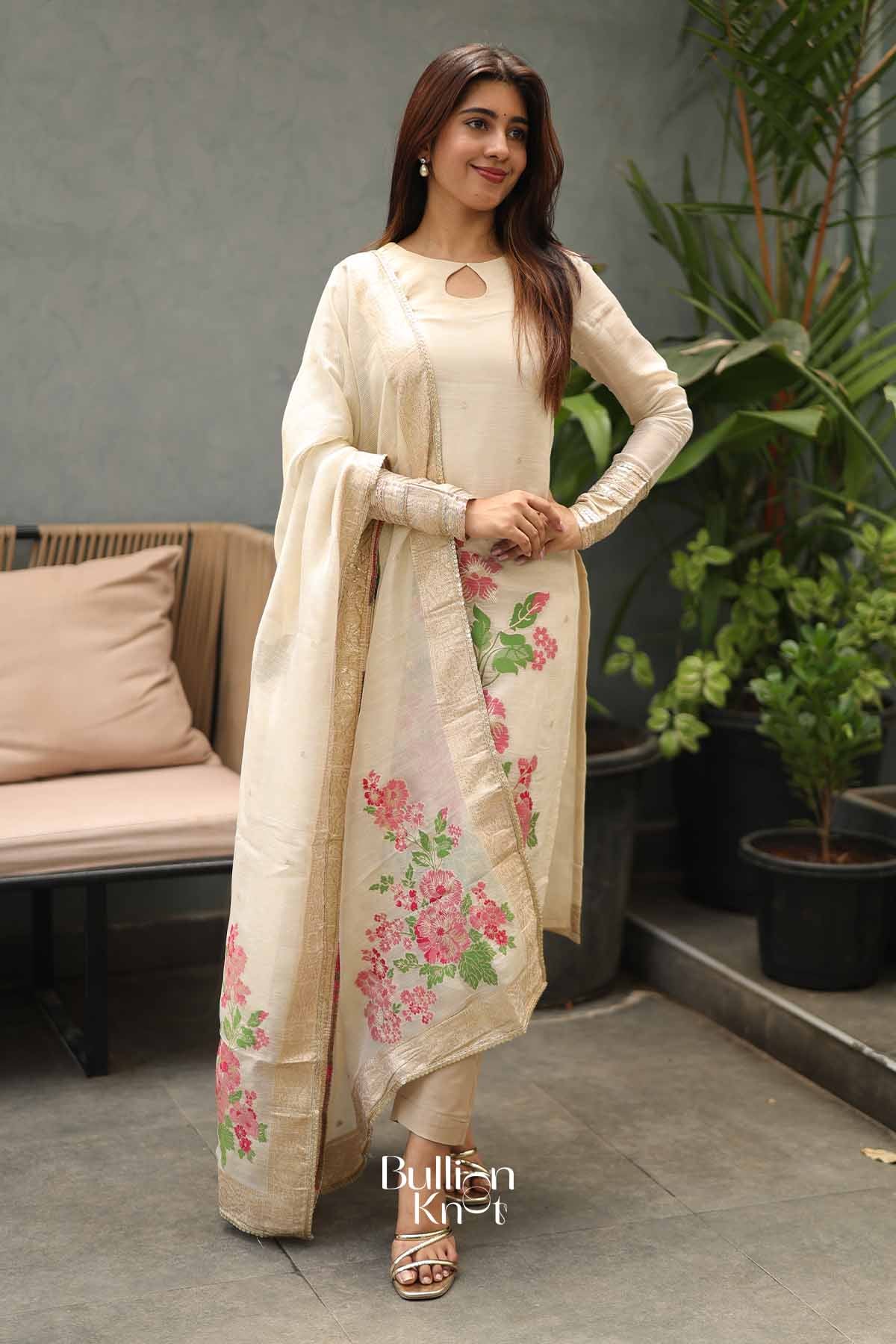 Pushpa Bahar | Ivory Golden Straight Suit Set