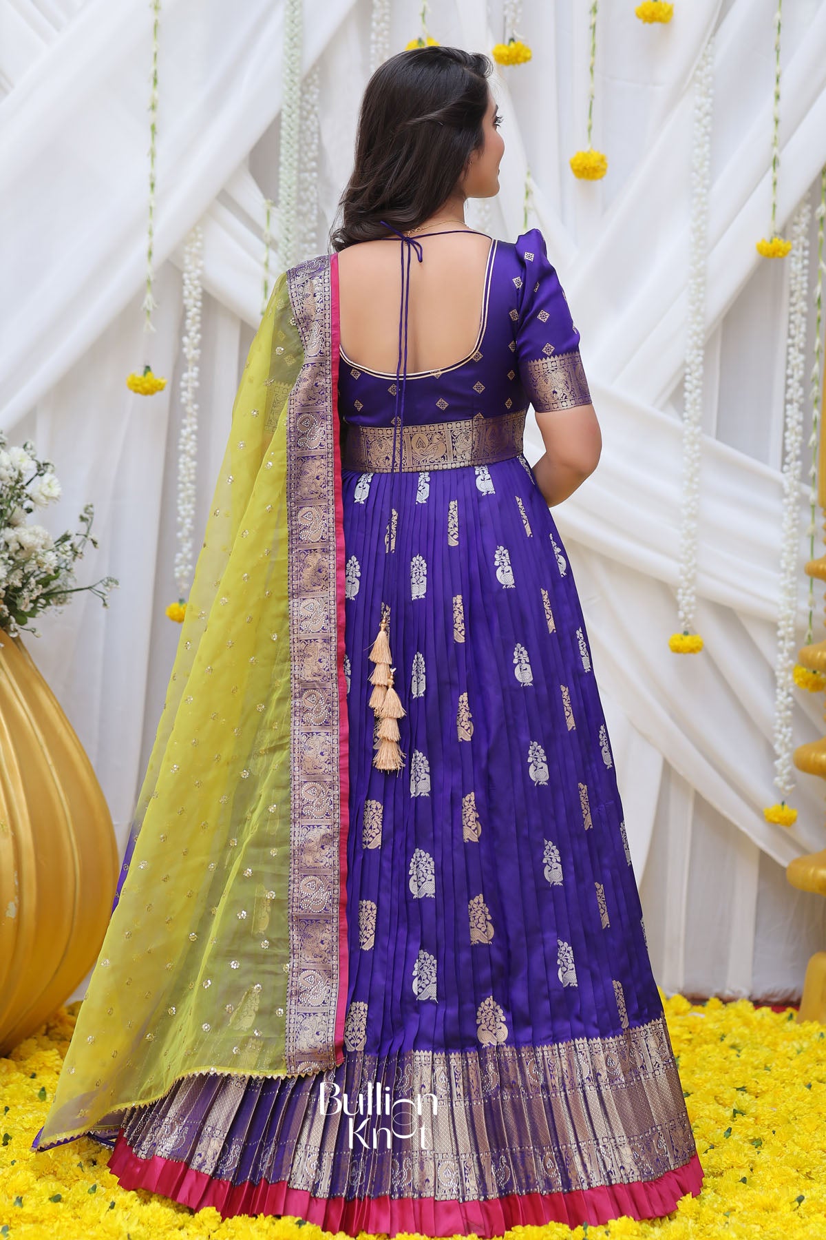 Queen Blue Kanchi Border Pattu Anarkali Dress