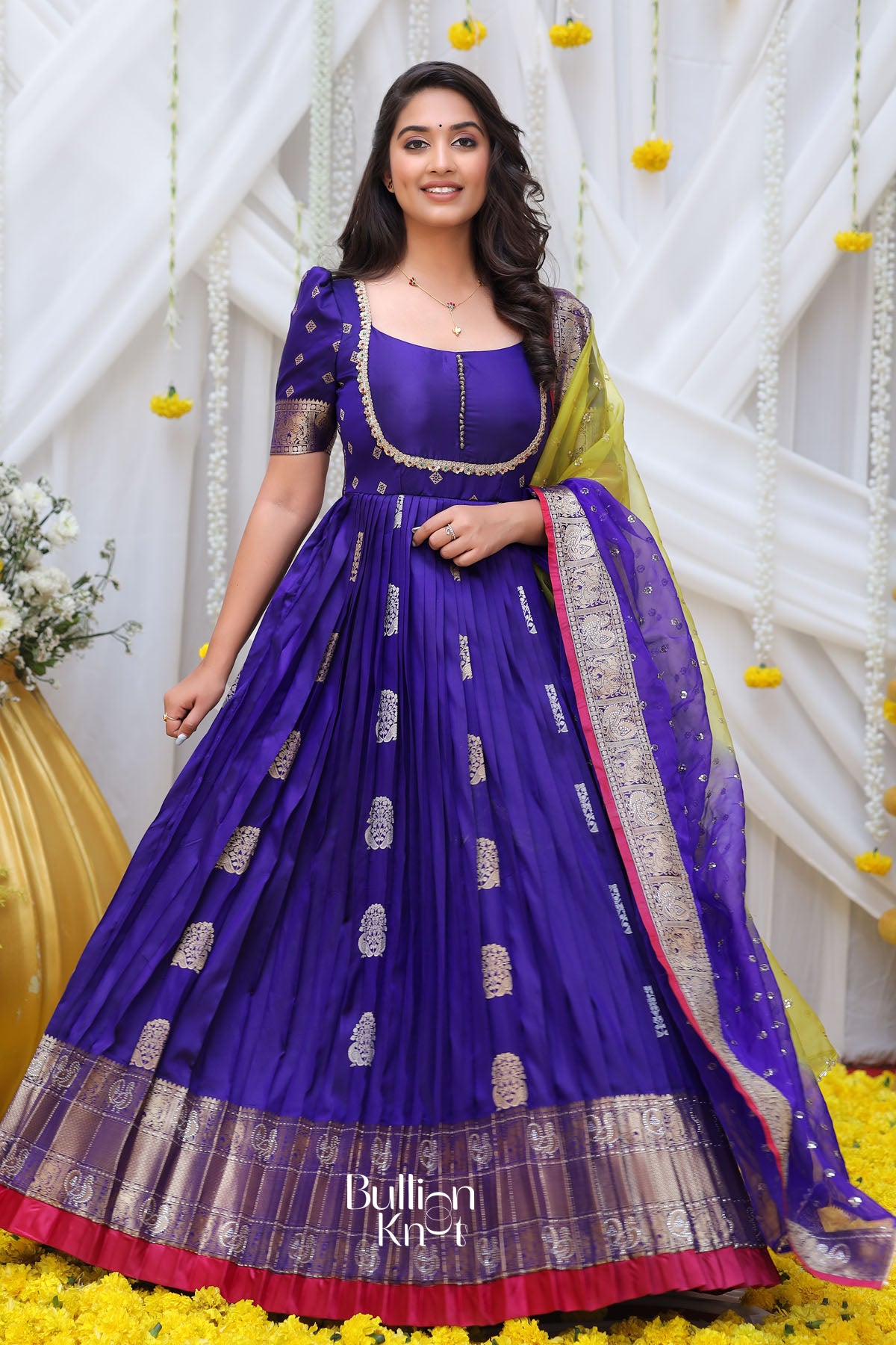 Queen Blue Kanchi Border Pattu Anarkali Dress