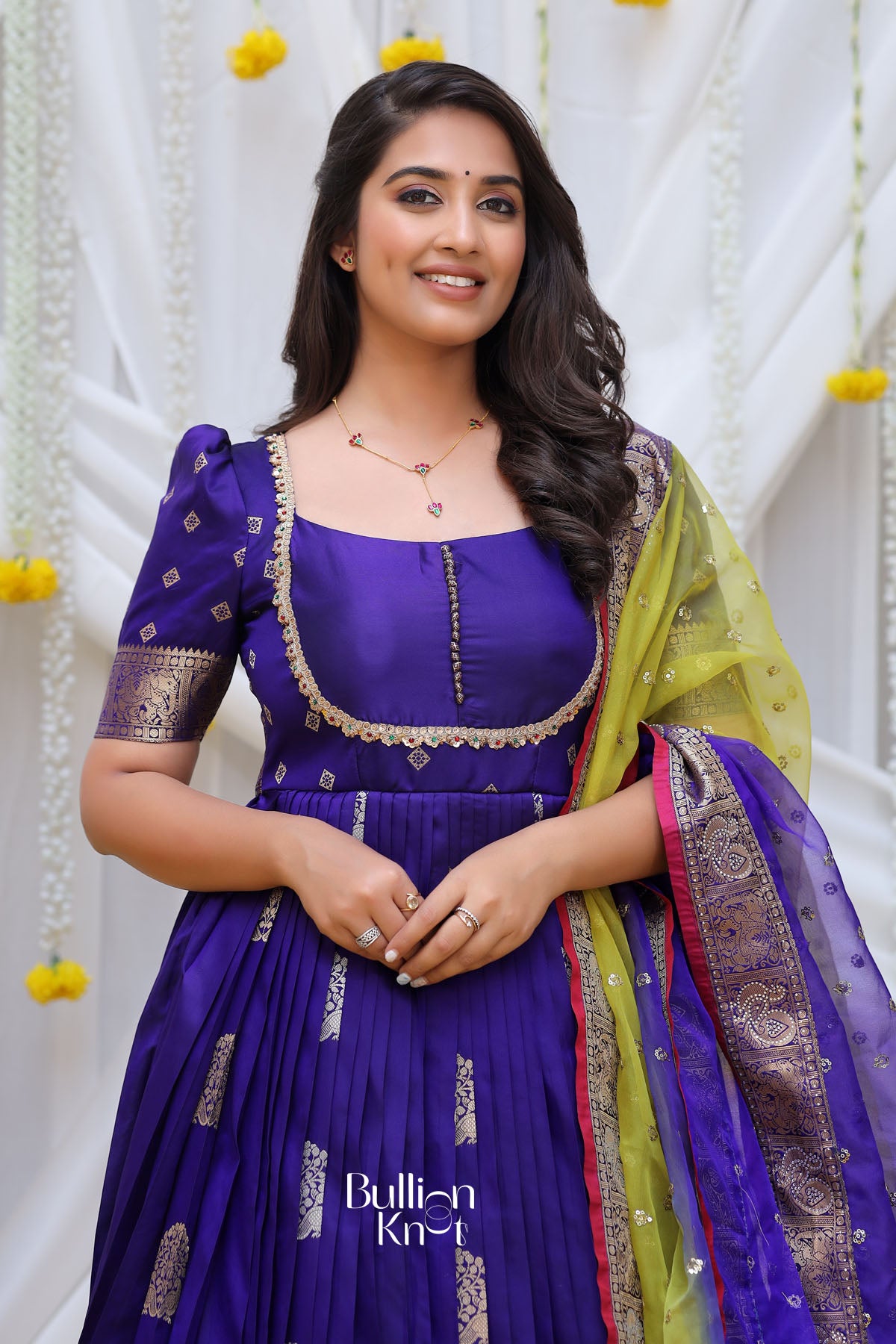 Queen Blue Kanchi Border Pattu Anarkali Dress