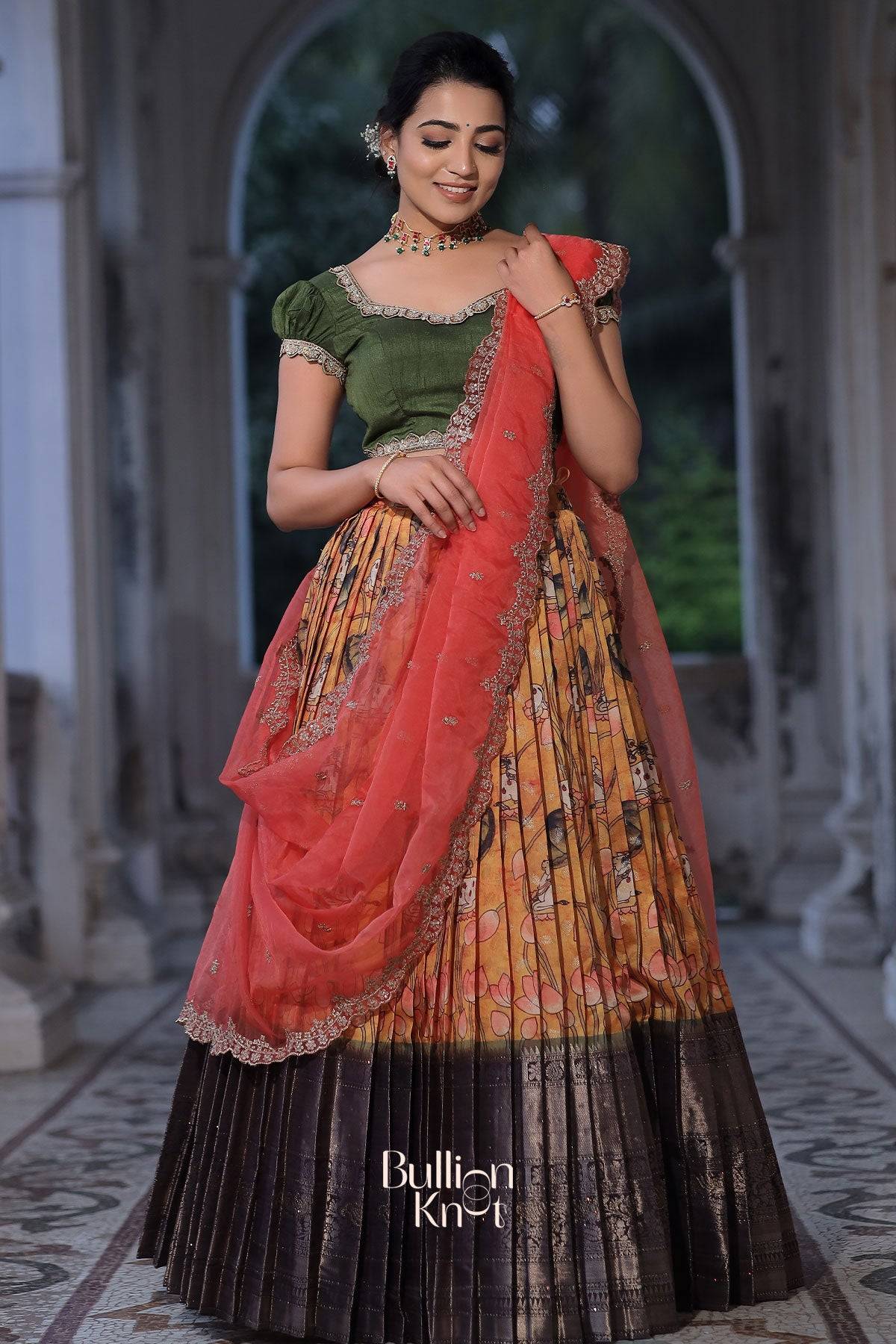 Sarojini lehenga crafted with heritage prints and modern elegance