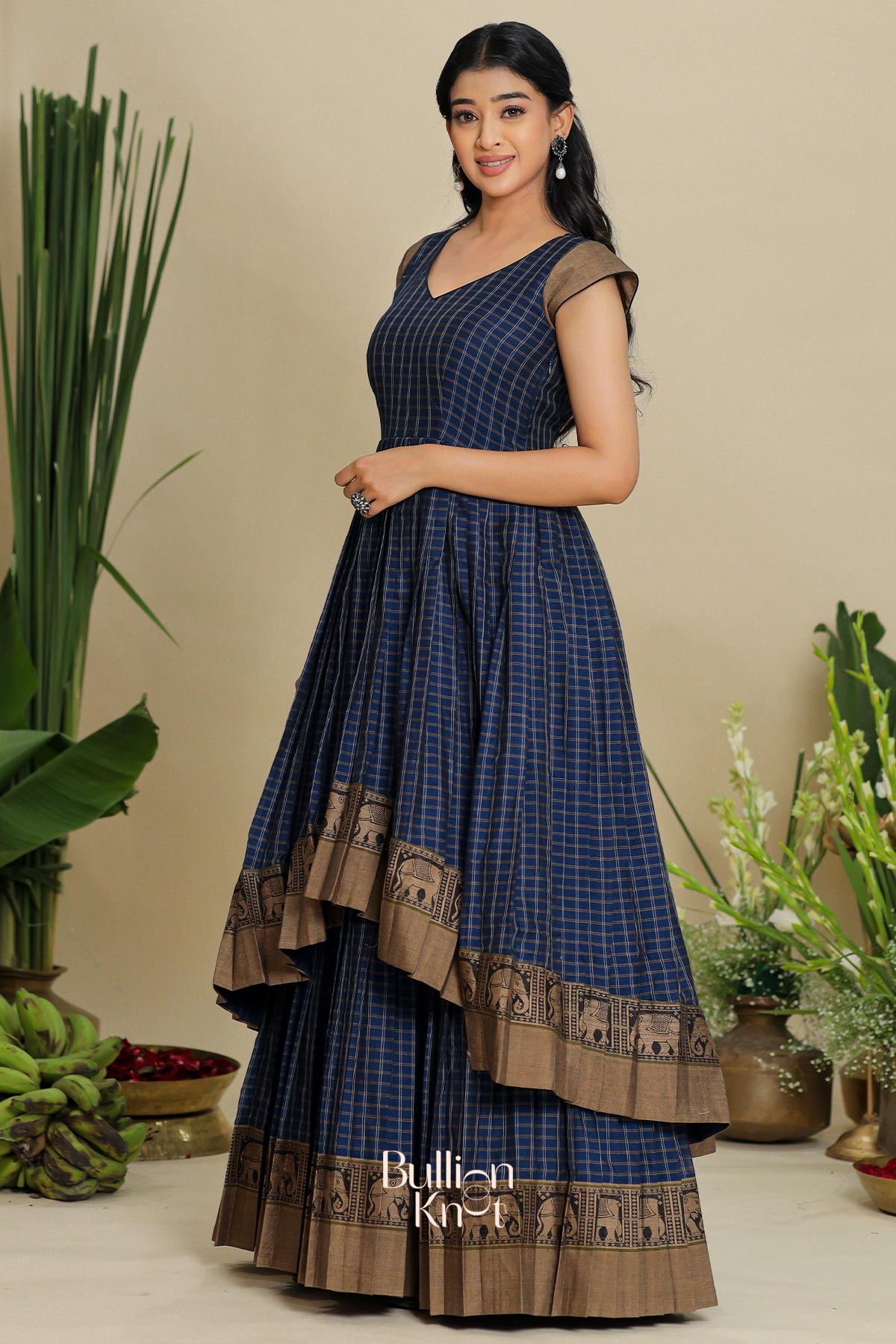 Abhinaya handloom dress with modern silhouette and checkered pattern