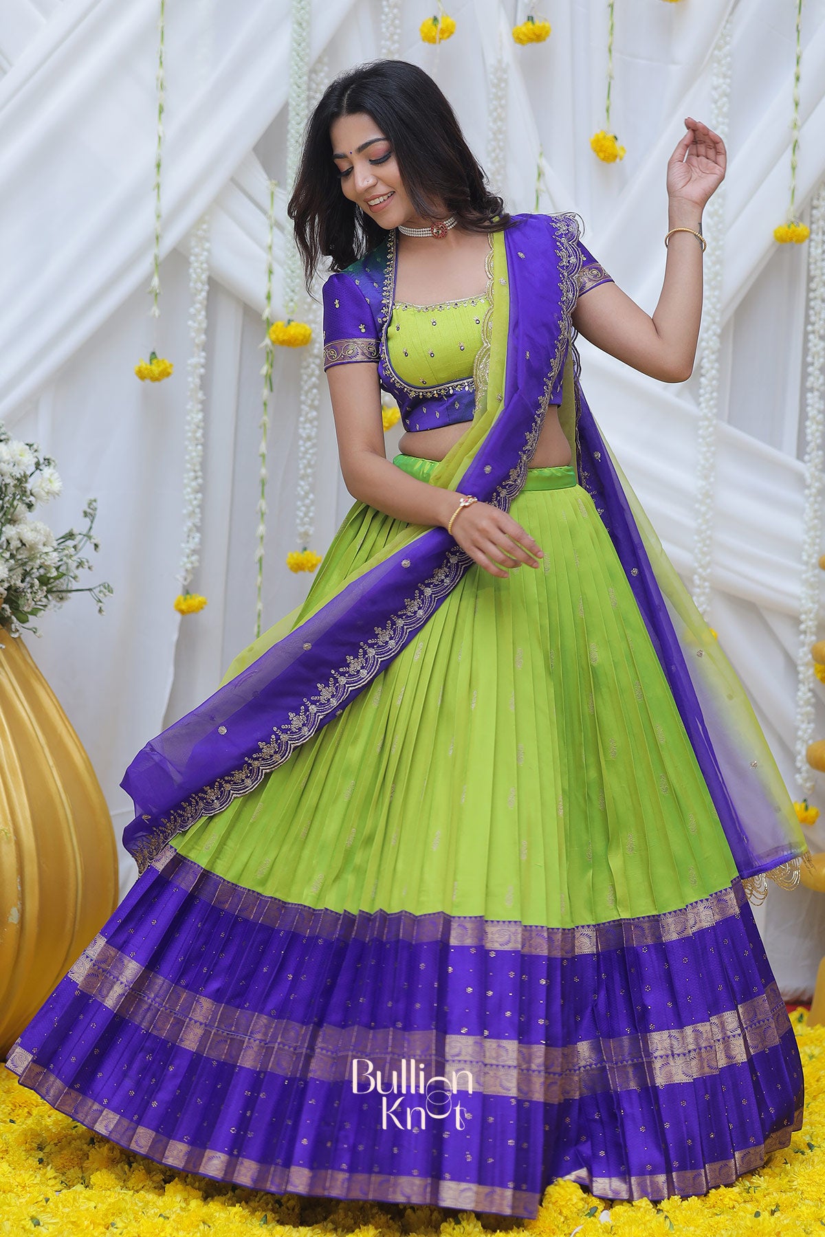 Glamorous lehenga set with timeless Gadval silk artistry