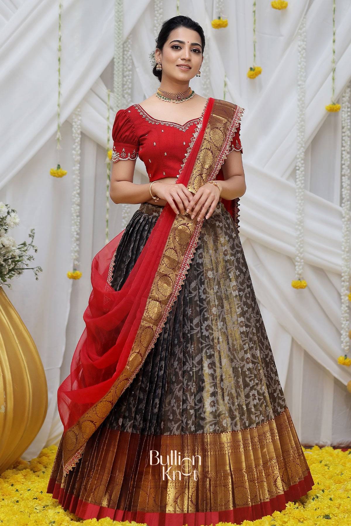 ganga banarasi lehenga set in copper