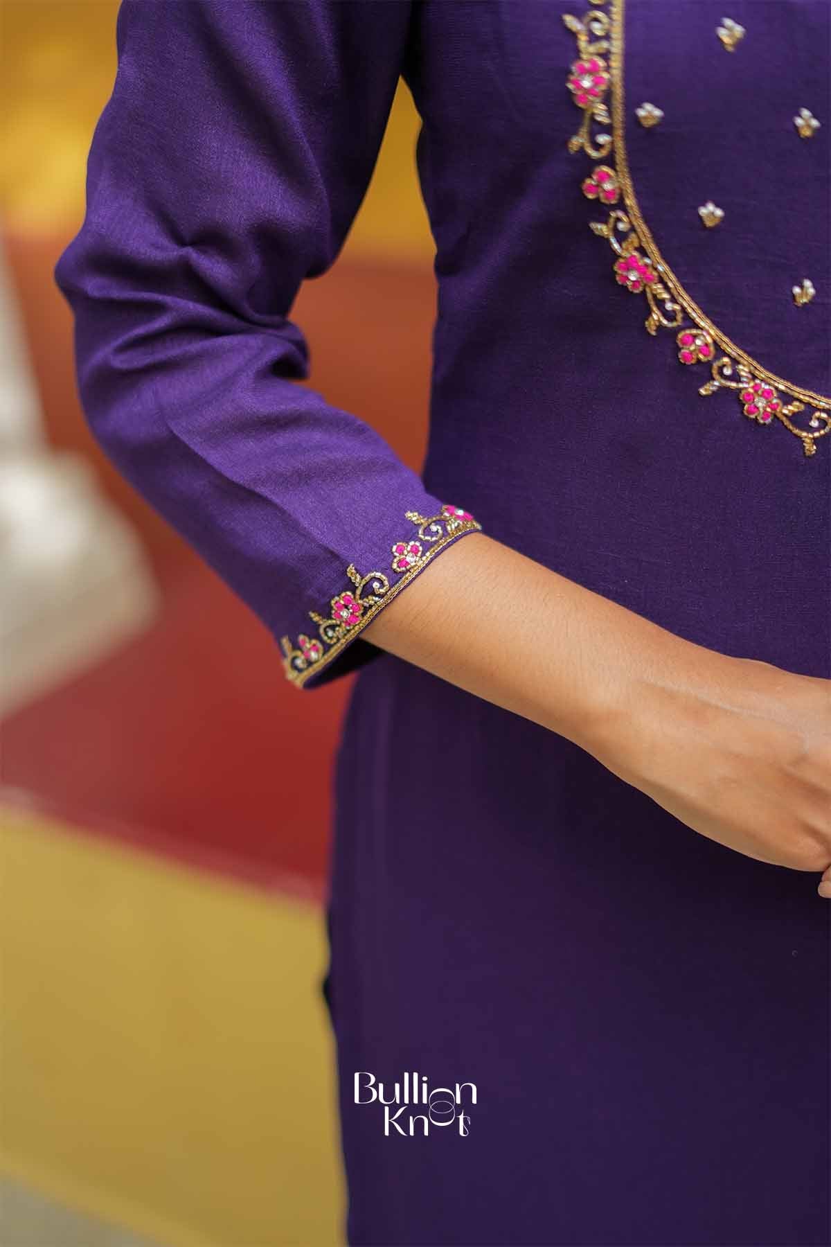 Kashika | Royal Purple Silk Kurta Set for Festive Wear