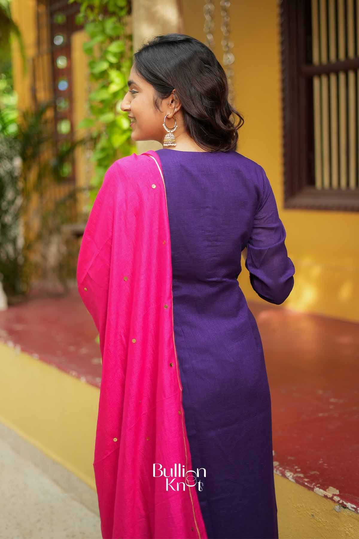 Kashika | Royal Purple Silk Kurta Set for Festive Wear