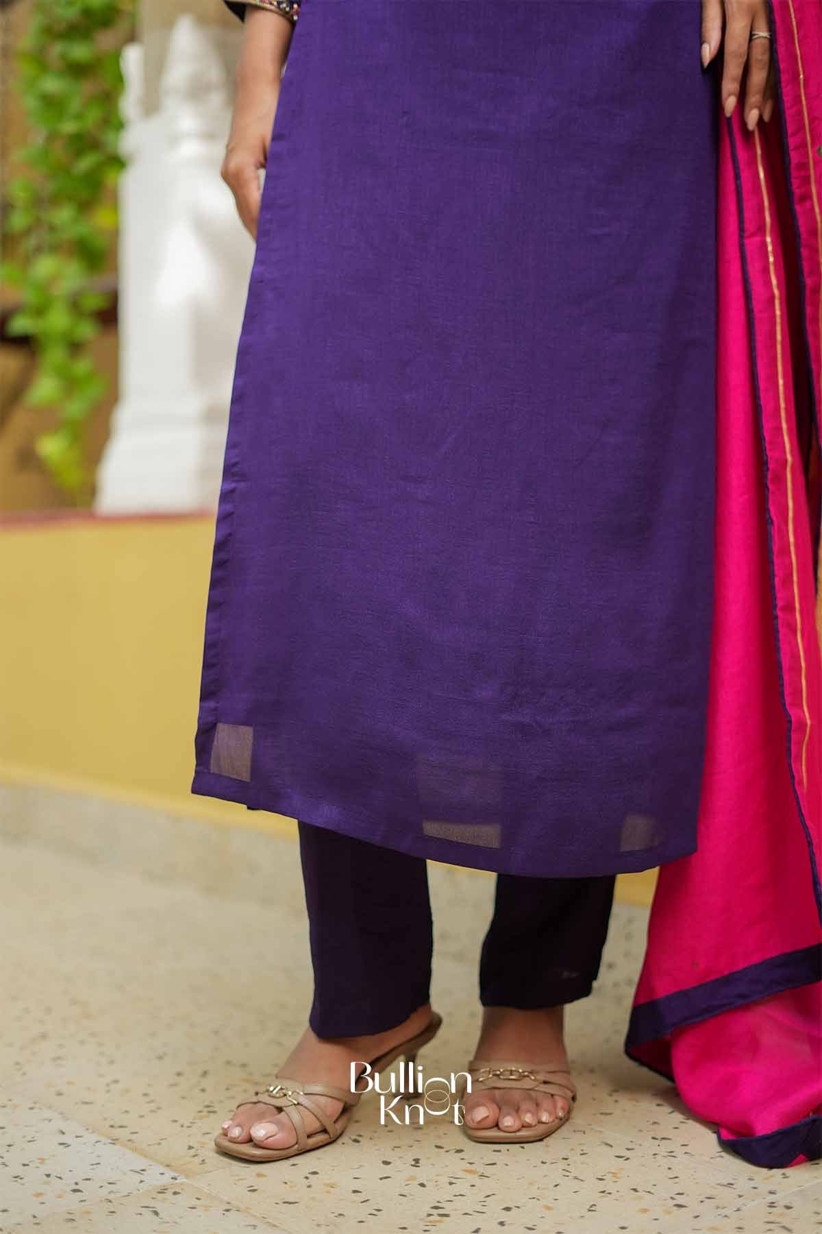 Kashika | Royal Purple Silk Kurta Set for Festive Wear