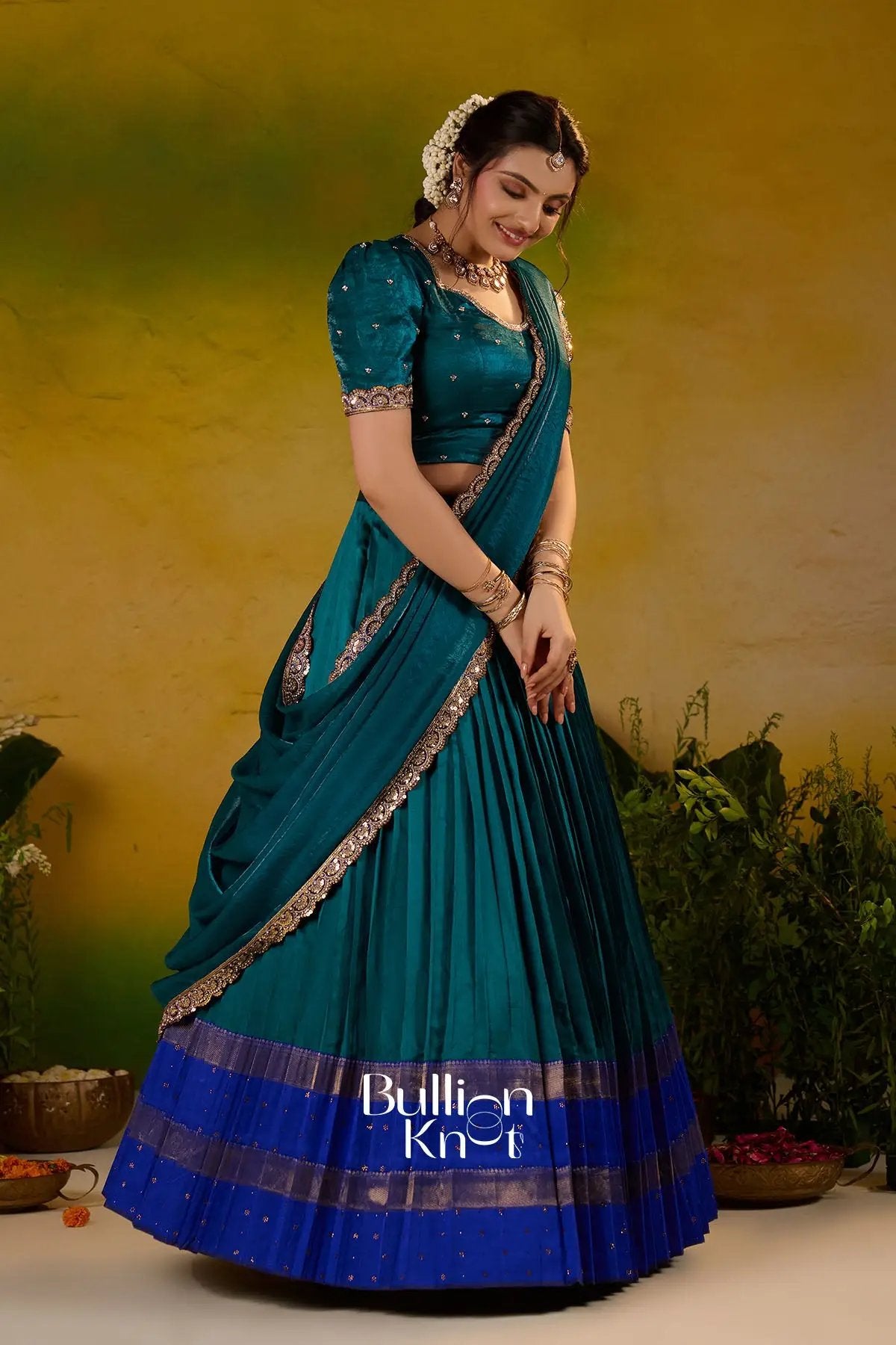 Ramanika Soft Silk Lehenga Set In Peacock Blue