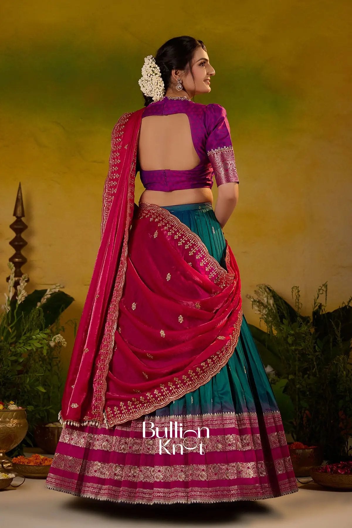 Rama Roshni Gadval Silk Lehenga Set In Peacock blue