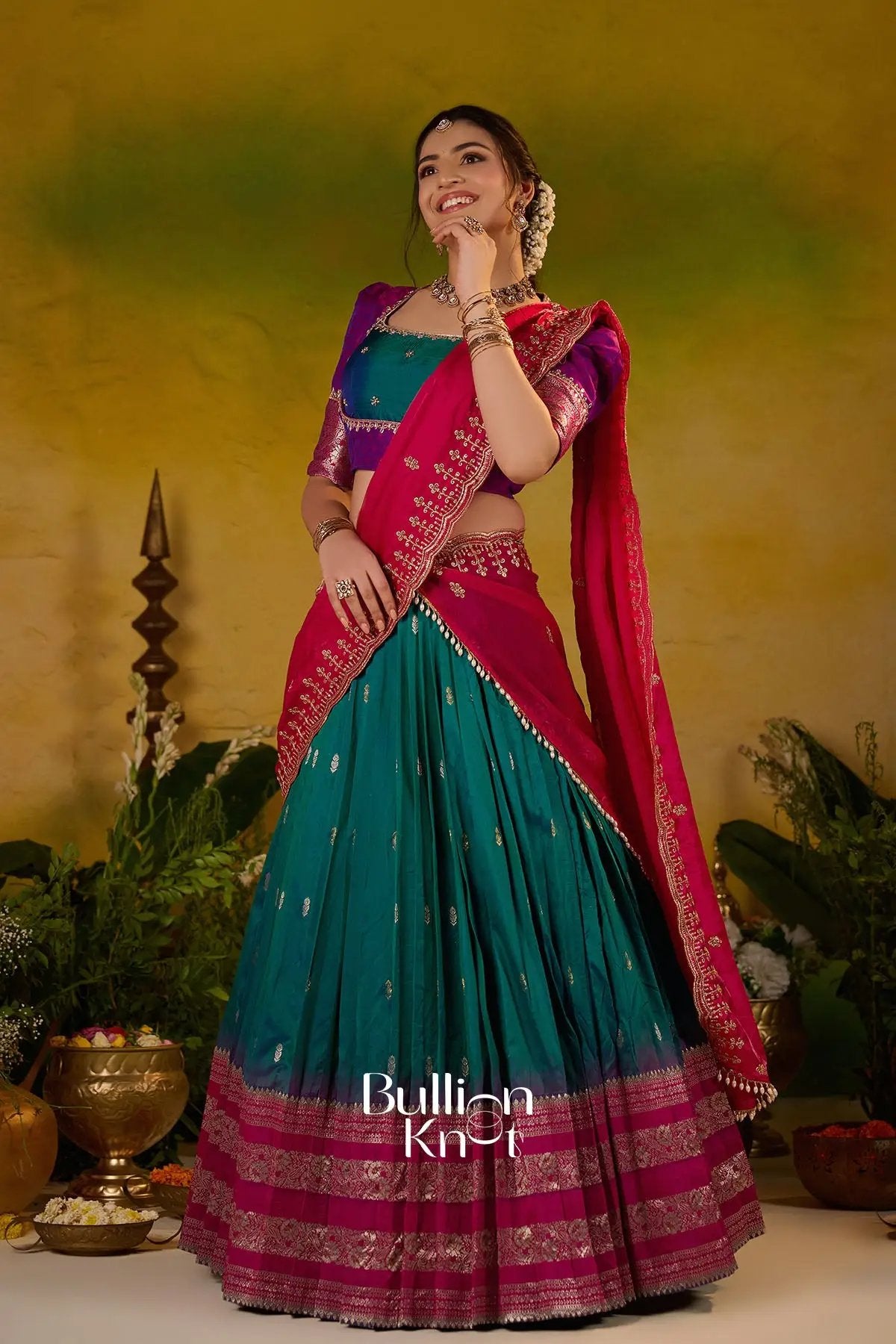 Rama Roshni Gadval Silk Lehenga Set In Peacock blue