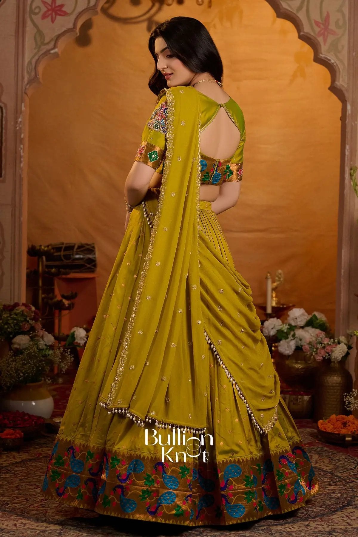 Rangbhoomi Paithani Silk Mustard Lehenga Set