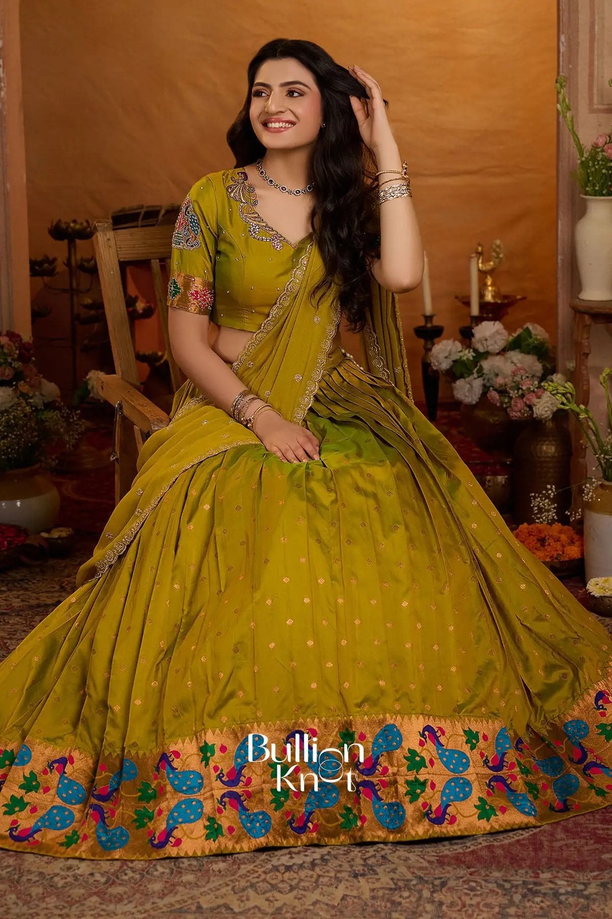 Rangbhoomi Paithani Silk Mustard Lehenga Set