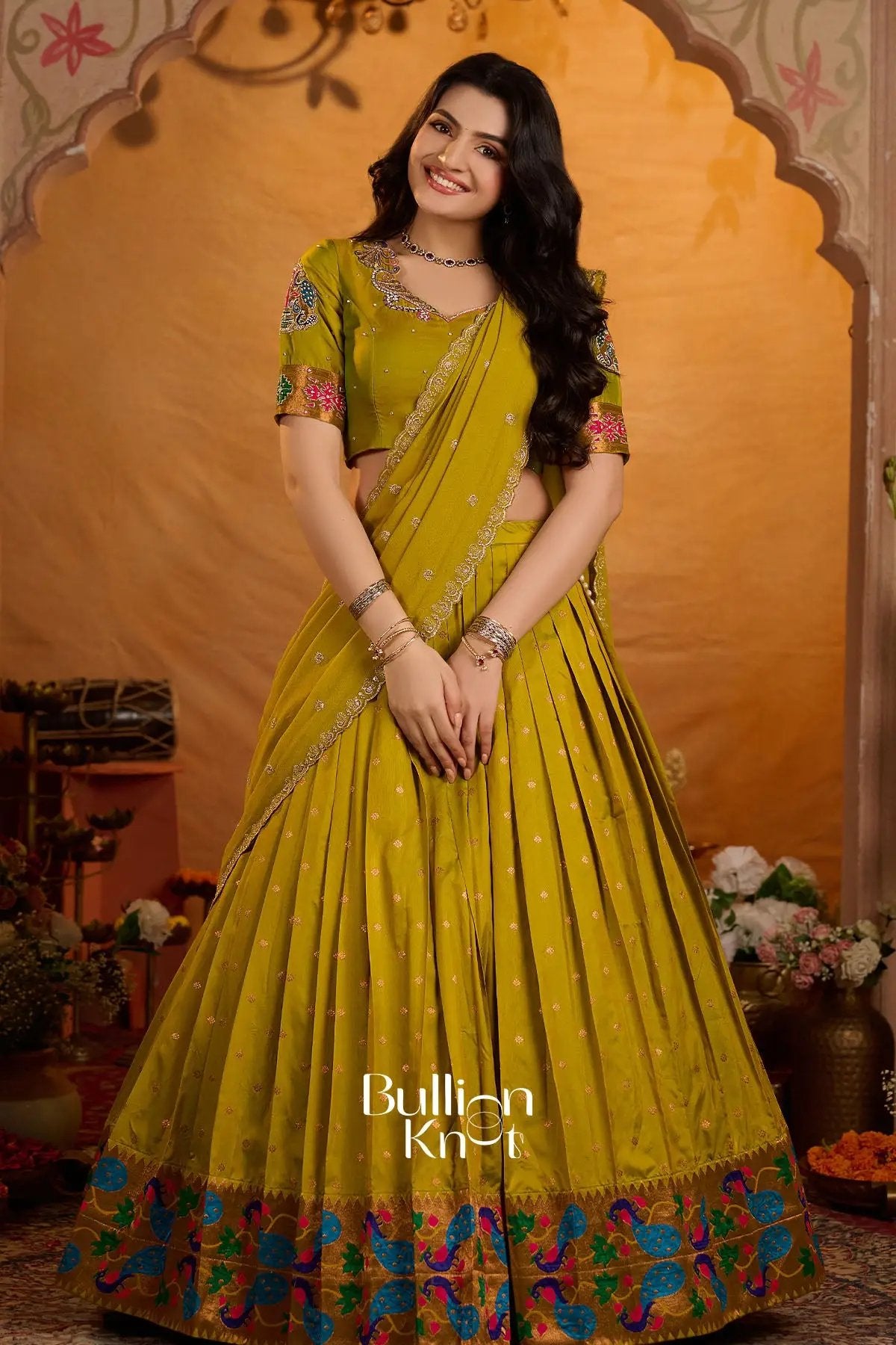 Rangbhoomi Paithani Silk Lehenga Set In Mustard