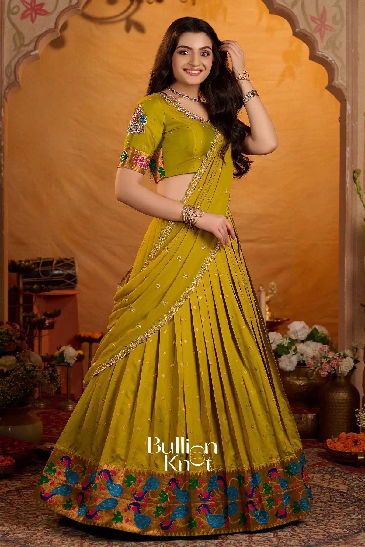 Rangbhoomi Paithani Silk Mustard Lehenga Set