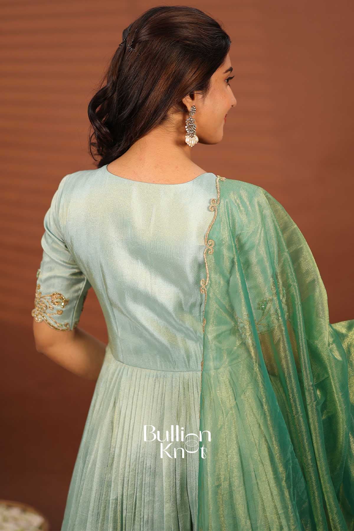Rashmika | Aqua Tissue Zari Anarkali Suit Set