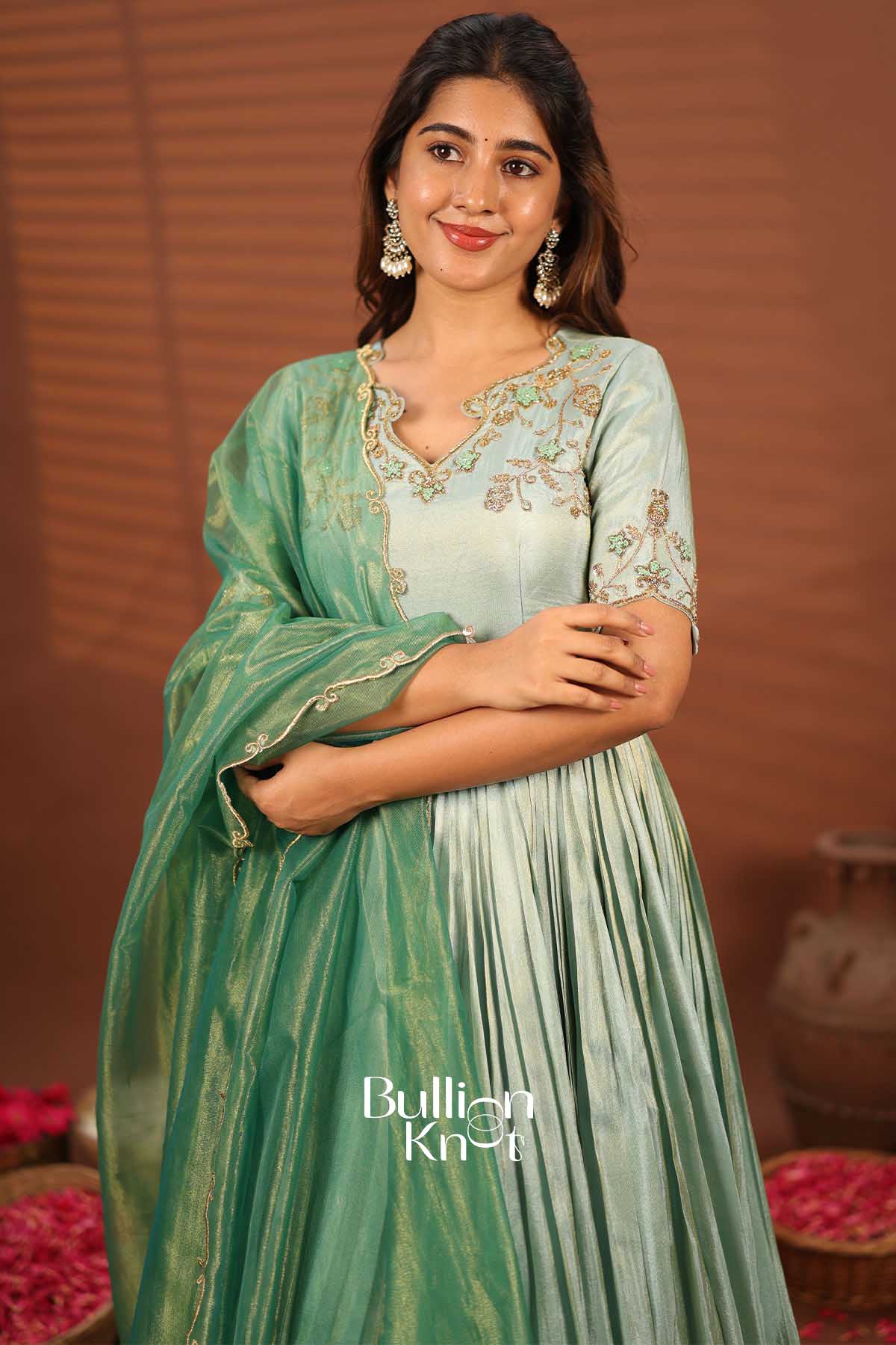 Rashmika | Aqua Tissue Zari Anarkali Suit Set