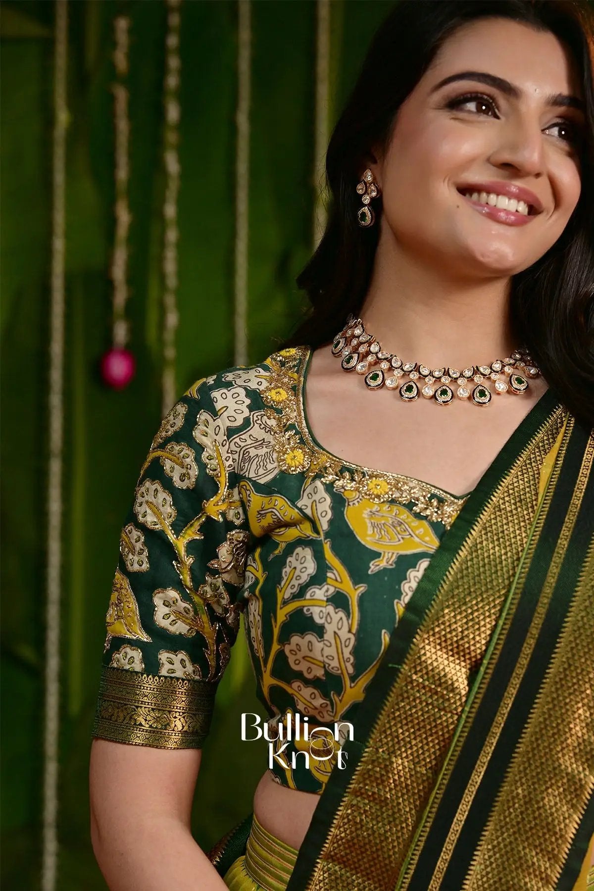 Rasika kalamkari Green Pattu Lehenga Set