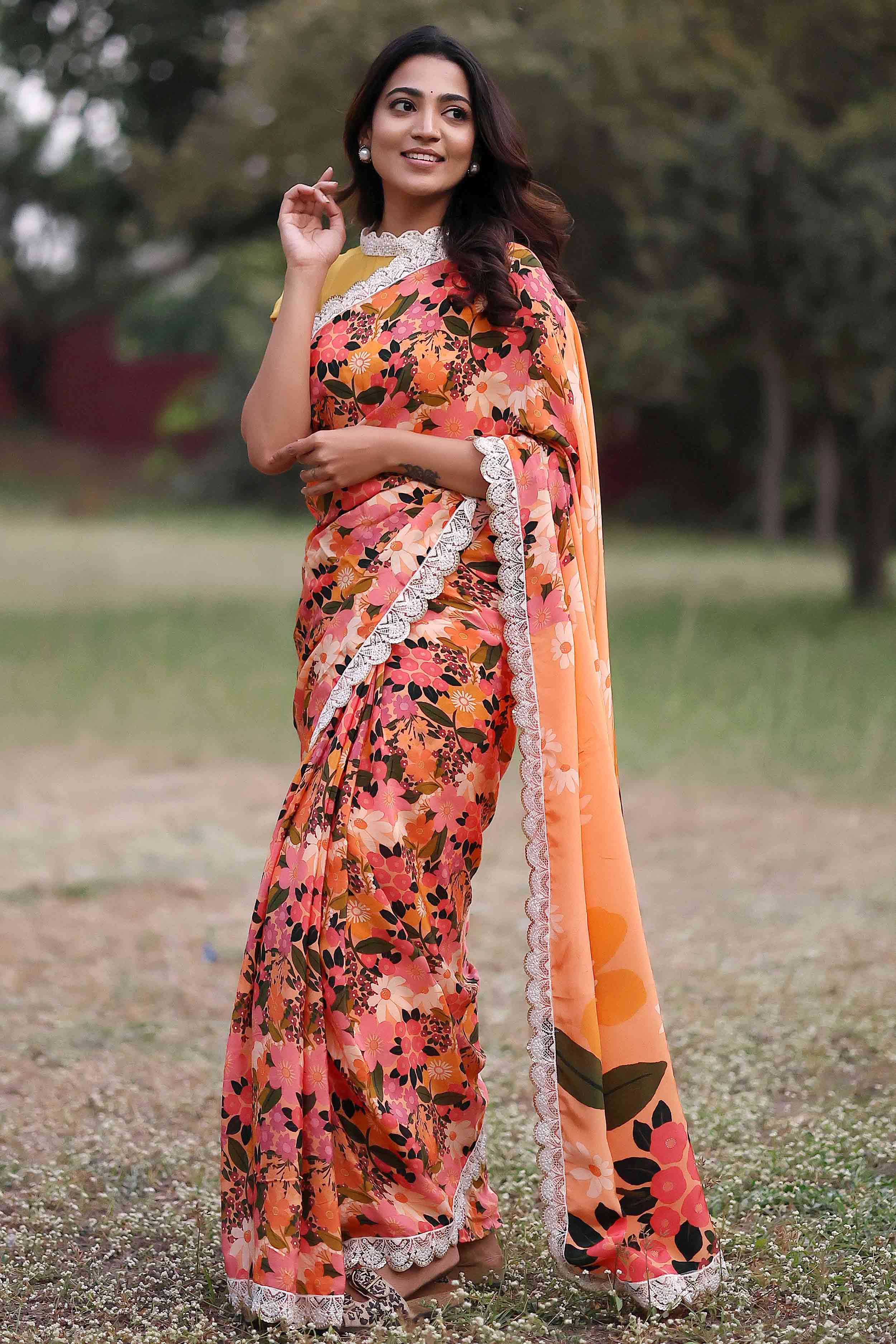 a woman in silk saree