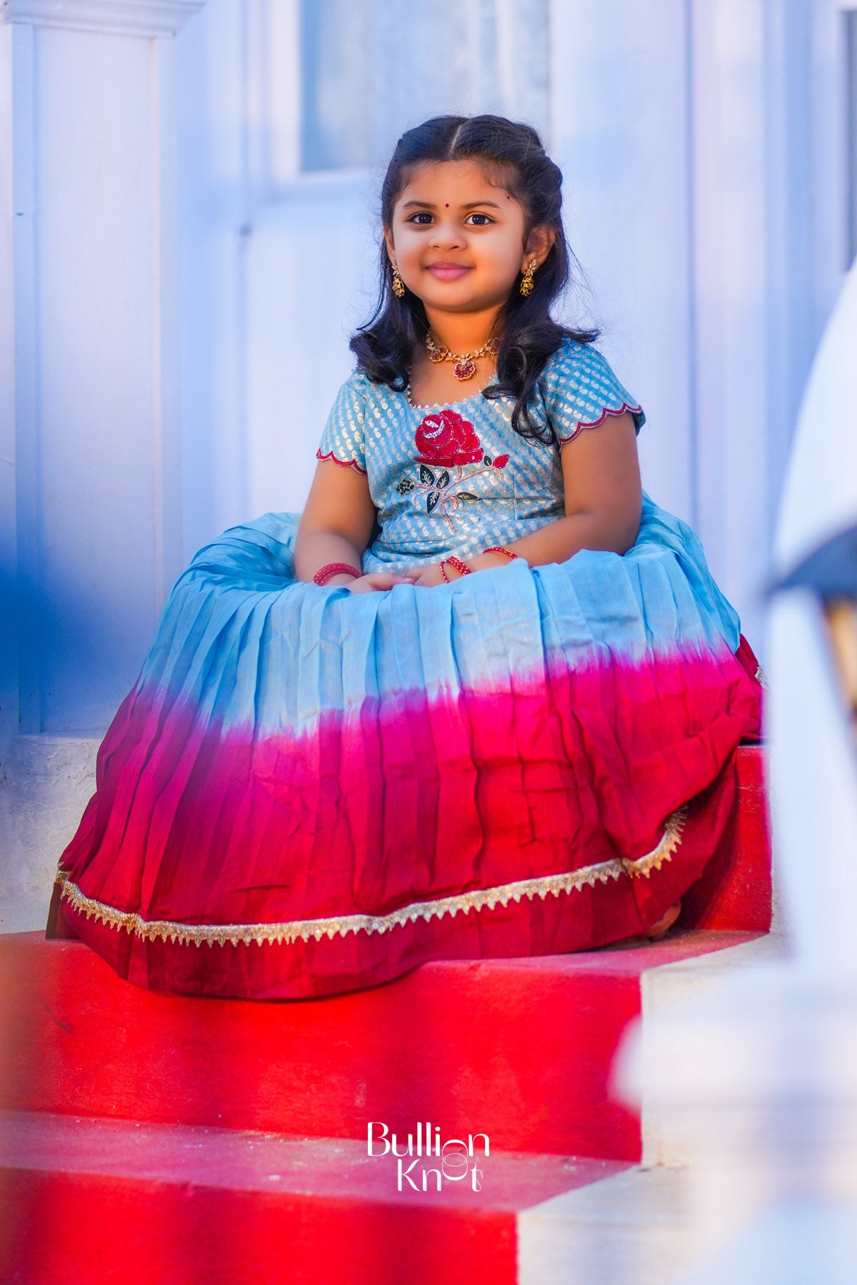Baby Rosy Lehenga Set in Sky Blue