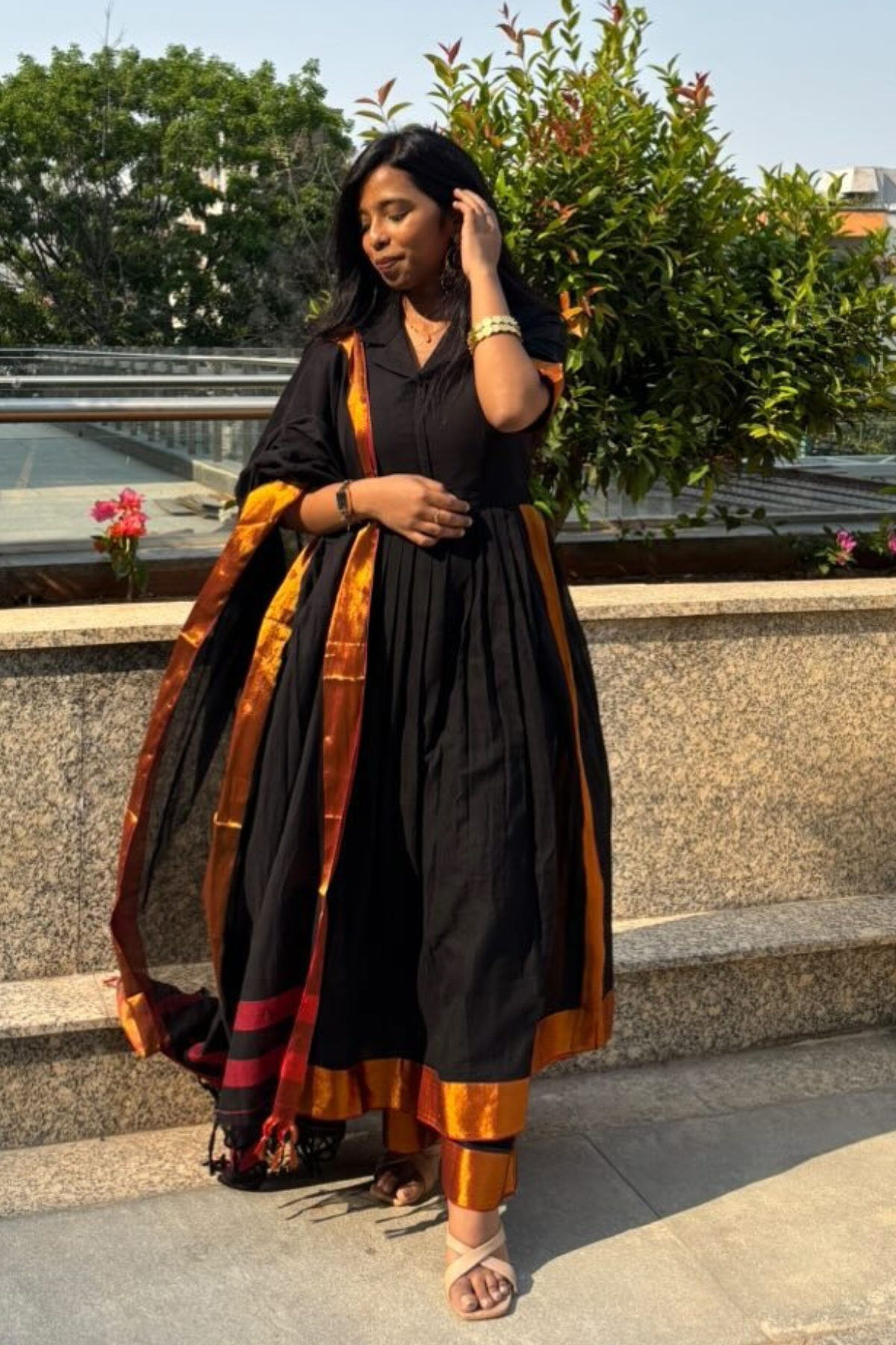 Malini Handloom Suit Set in Black