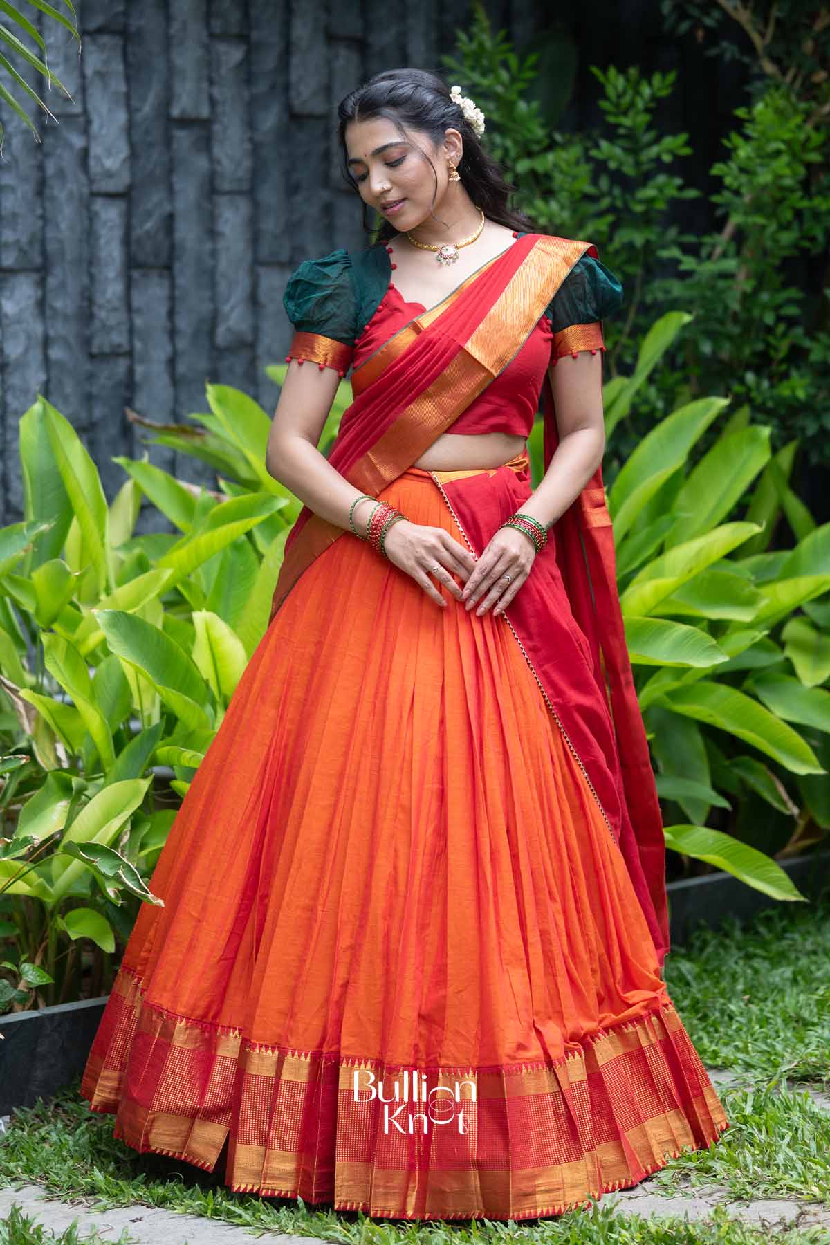 Sutradhara | Orange Handloom Half Saree | Festive Heritage