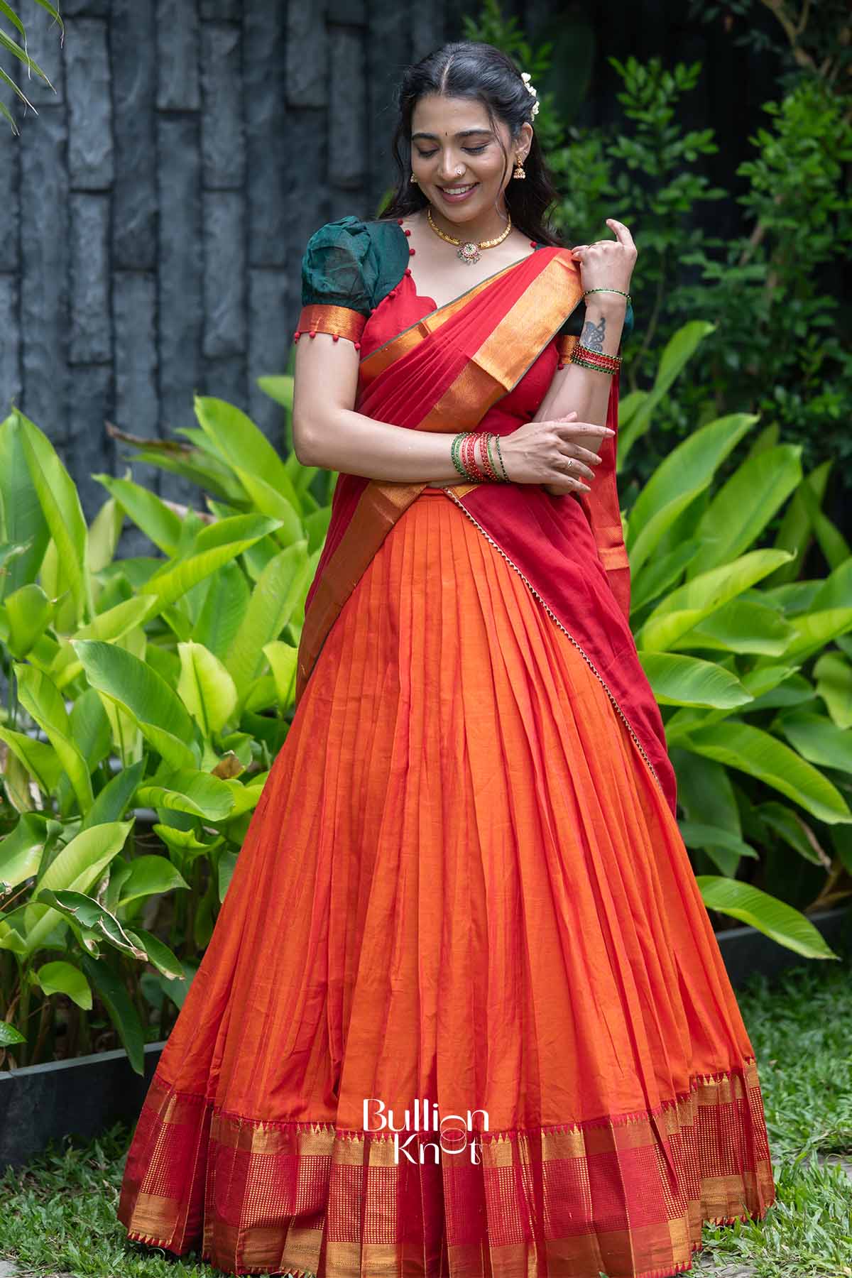 Sutradhara | Orange Handloom Half Saree | Festive Heritage