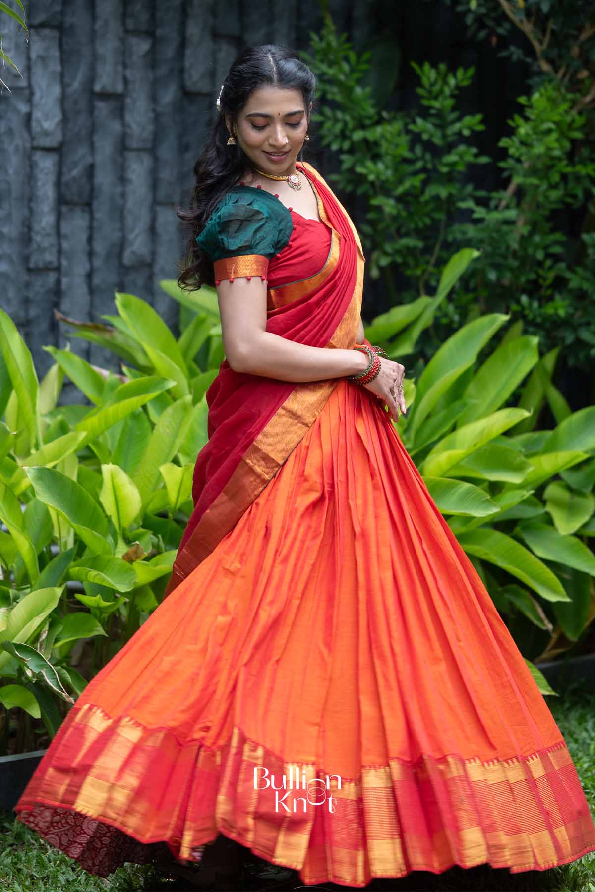 Sutradhara | Orange Handloom Half Saree | Festive Heritage