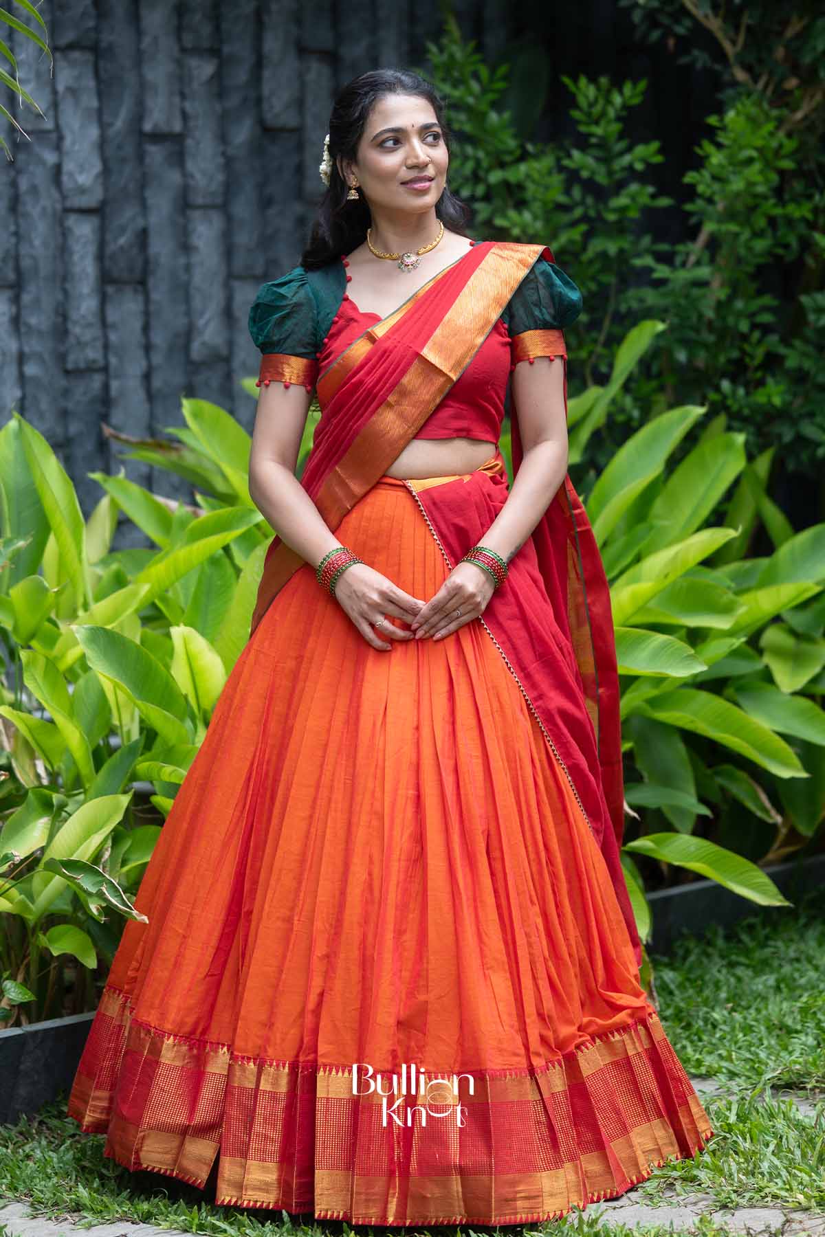 Sutradhara | Orange Handloom Half Saree | Festive Heritage