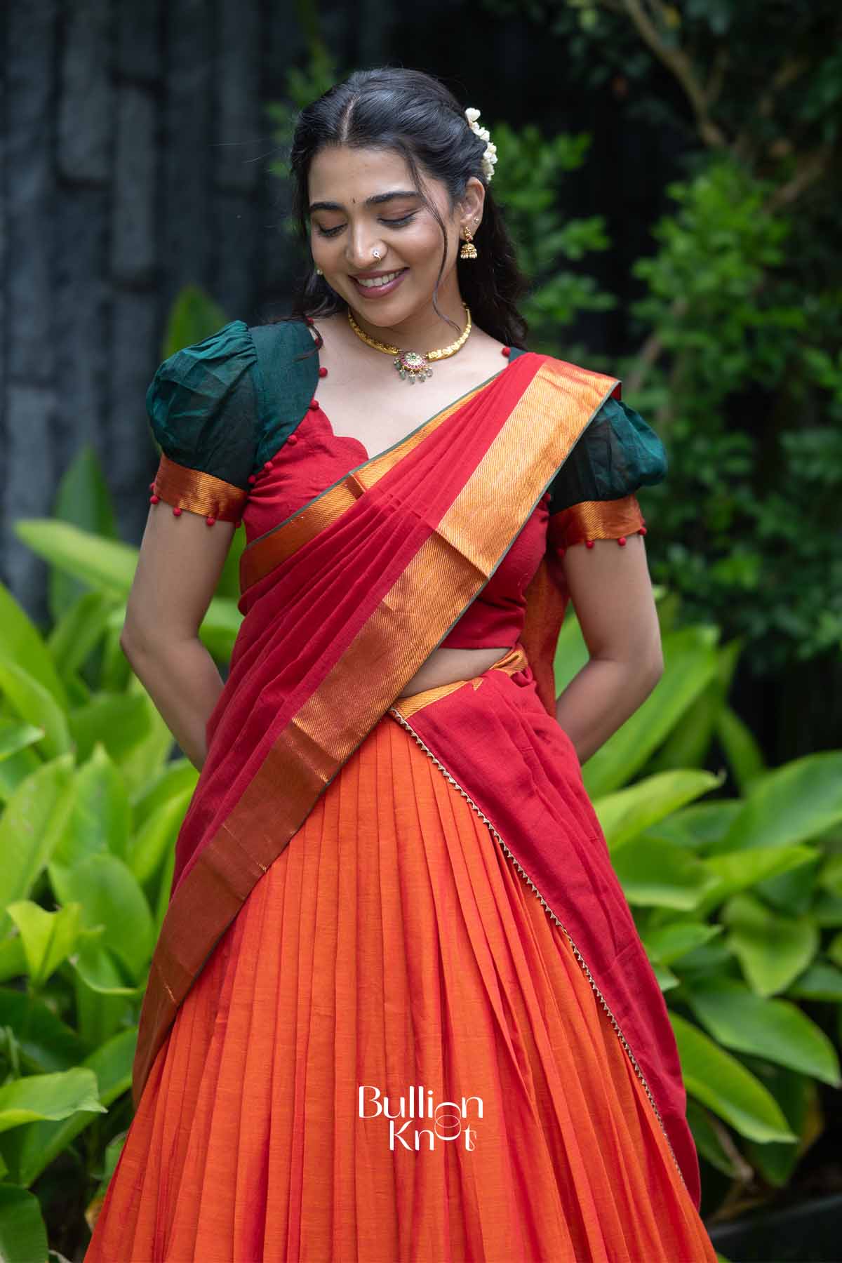 Sutradhara | Orange Handloom Half Saree | Festive Heritage
