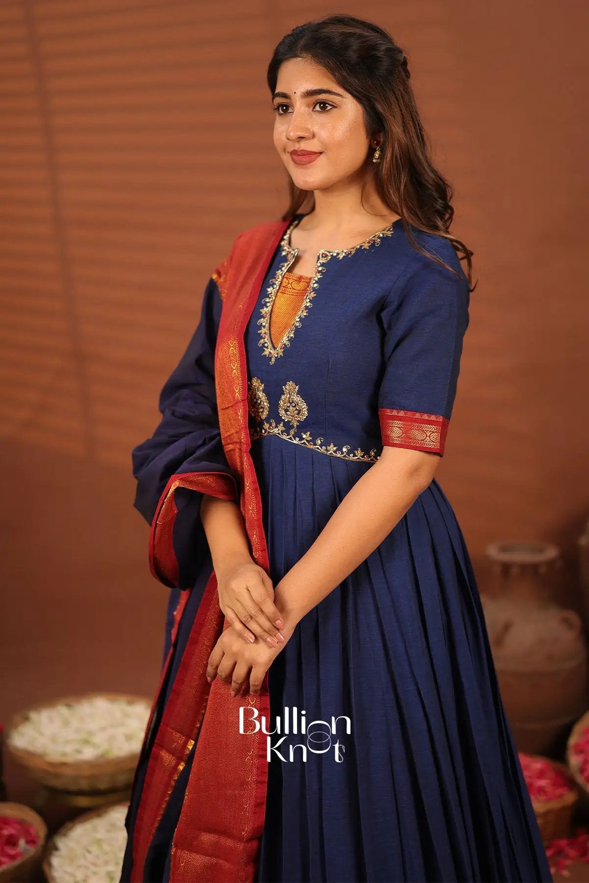 Sambhavi Blue Handloom Anarkali Suit Set
