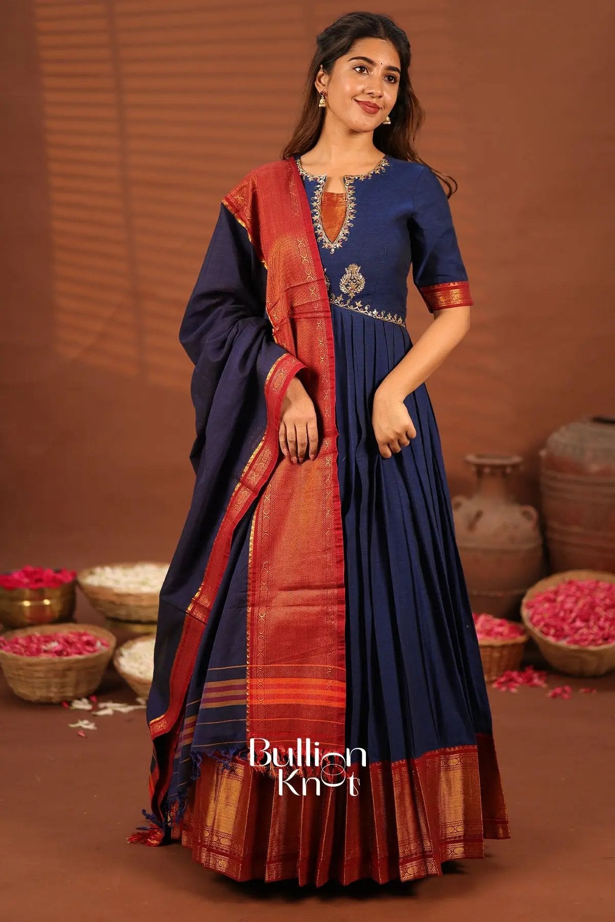 Sambhavi Blue Handloom Anarkali Suit Set