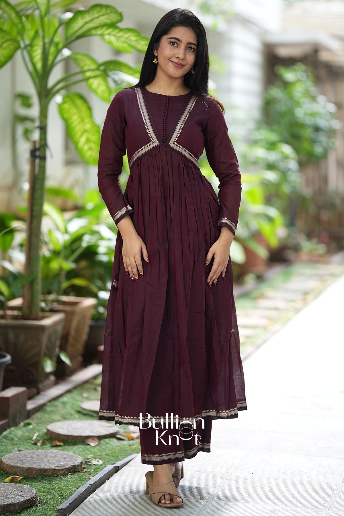 Sarvangi Handloom Brown threadwork Kurta Set