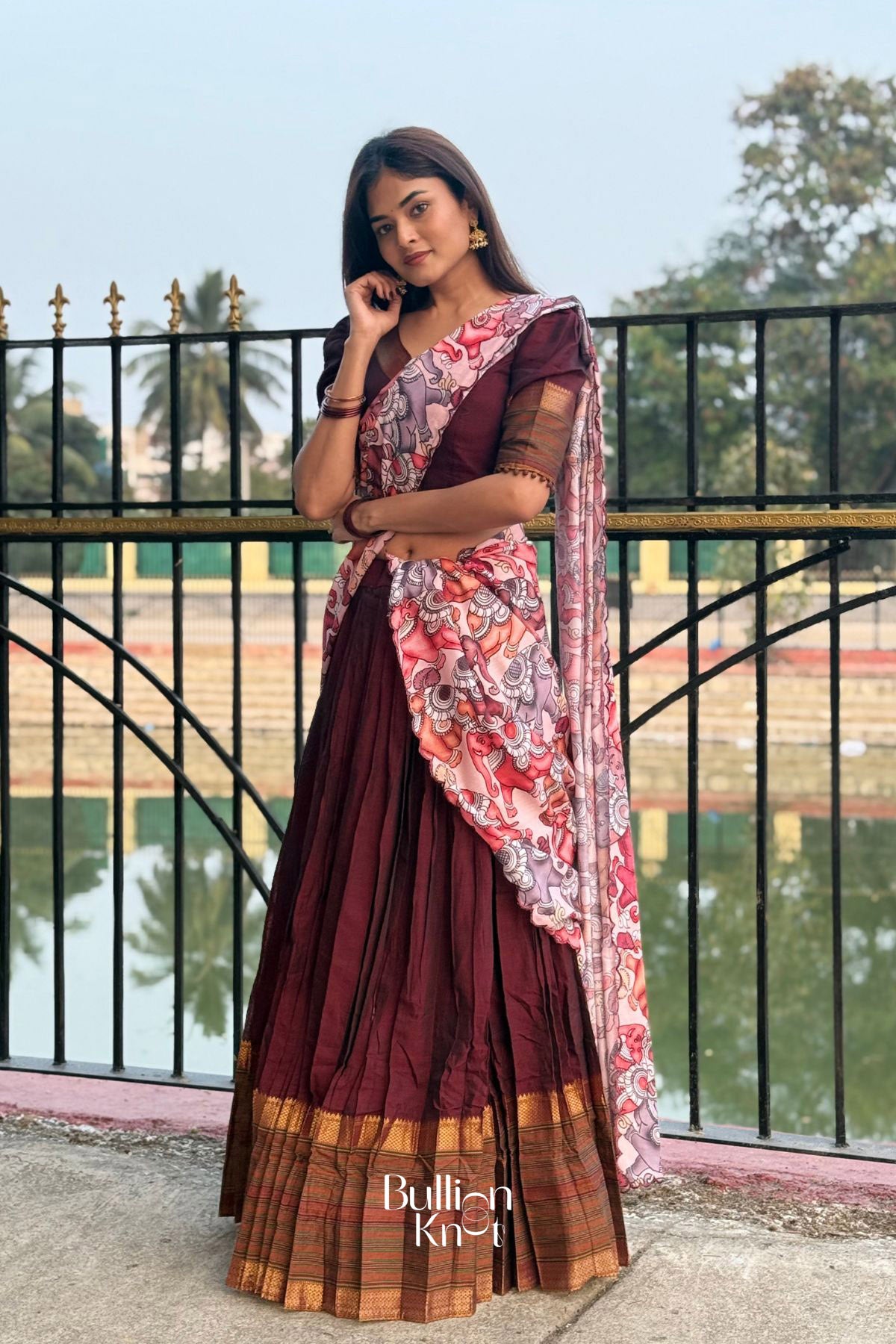 Saumya Handloom Half Saree in Maroon