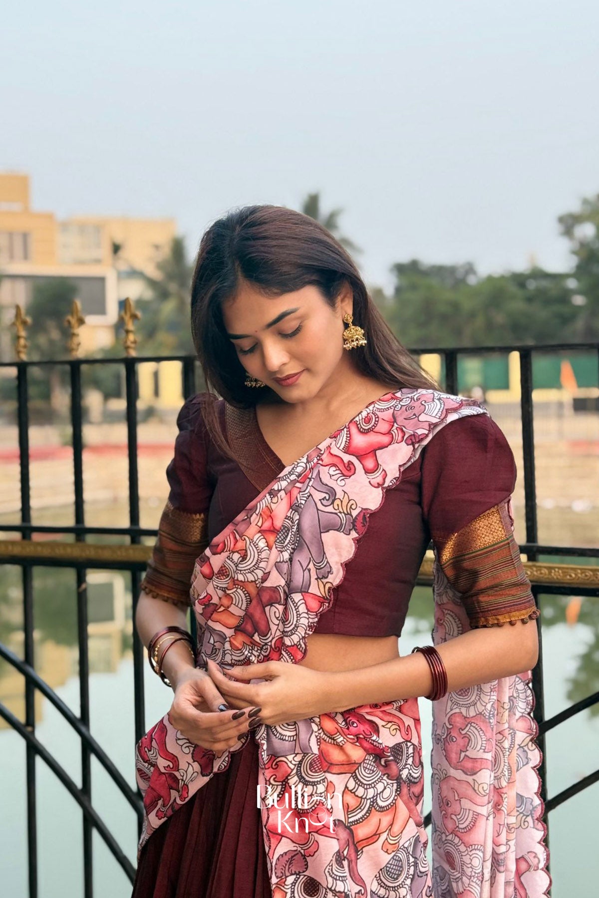 Saumya Handloom Half Saree in Maroon